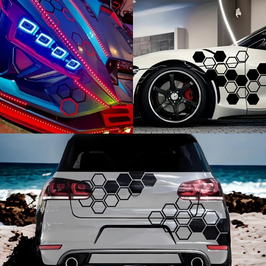 Adesivi Auto a Nido d'Ape 52 Pezzi – Decorazione Carrozzeria Racing Strisce Design per Auto SUV Camion Fuoristrada Nero