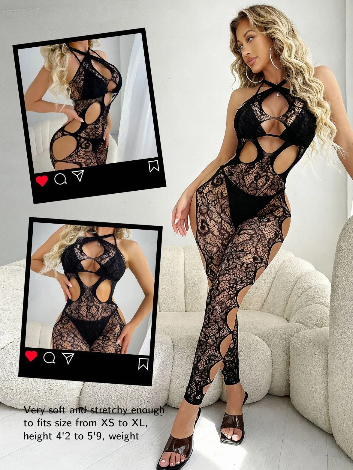 Buitifo Lingerie Donna Sexy Fishnet Bodystocking Babydoll Sleepwear