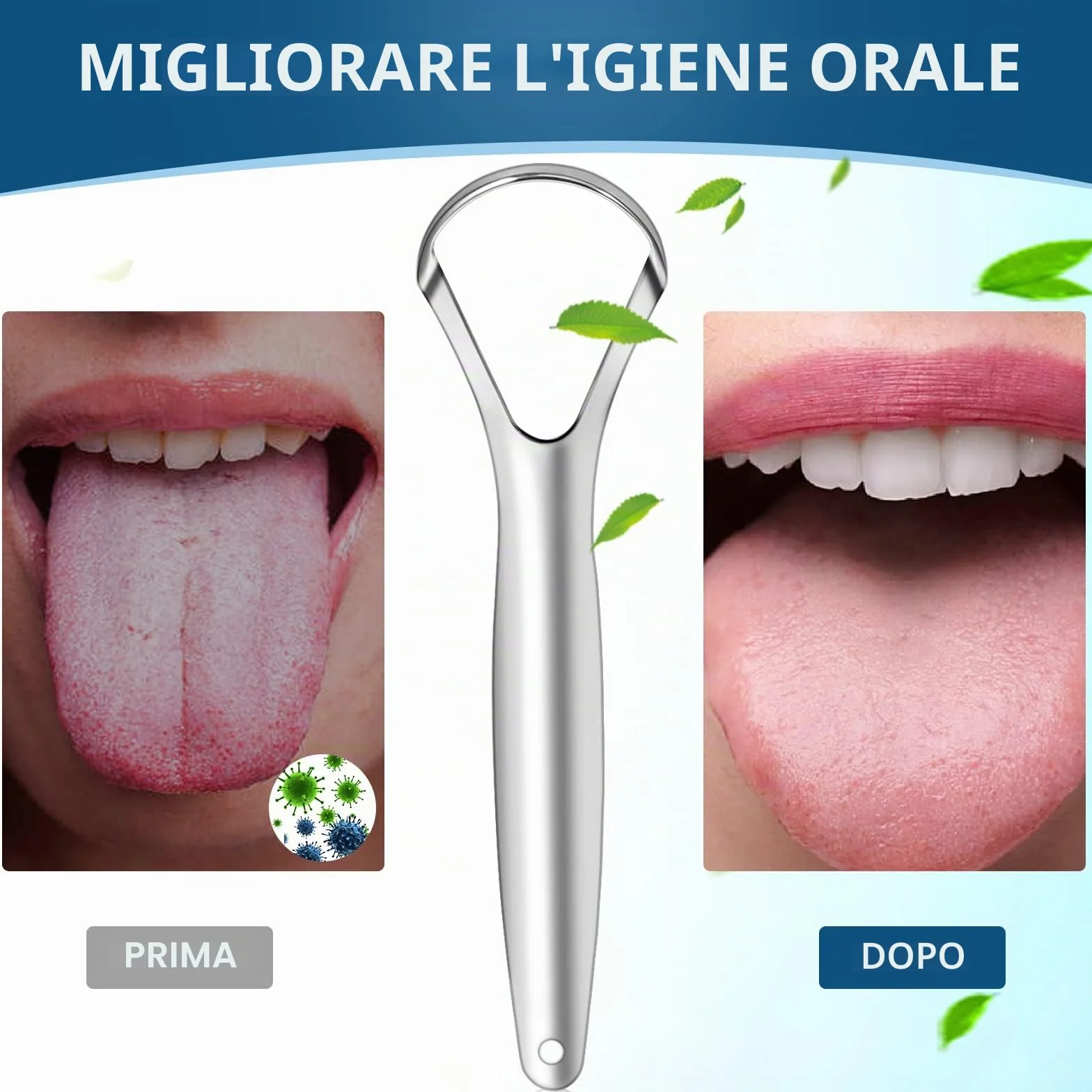 Brencco Pulisci Lingua 2 pezzi Nettalingua in acciaio inox spazzola per lingua pulizia bocca
