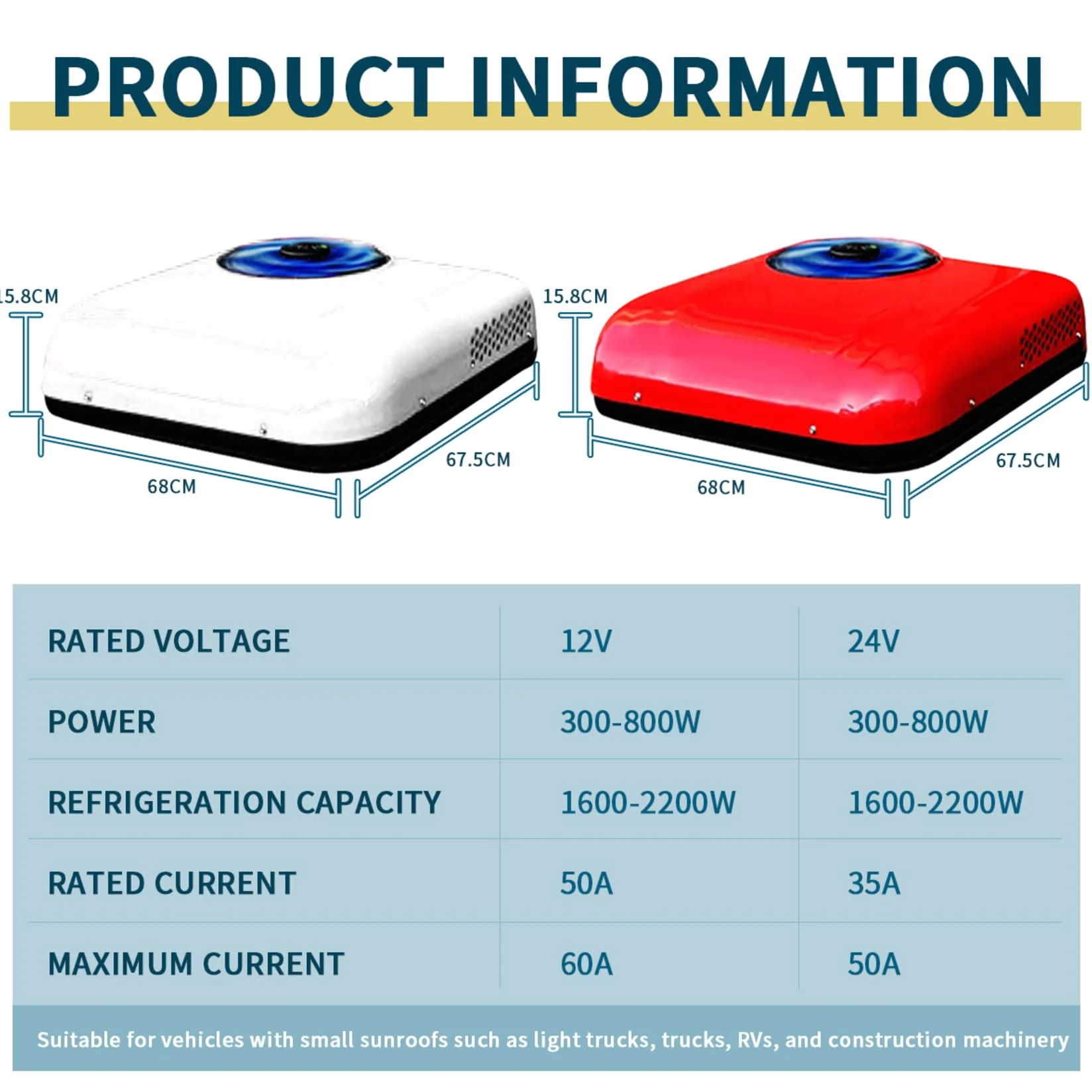 Condizionatore da Tetto 12V/24V DC 2600W per Camper e RV