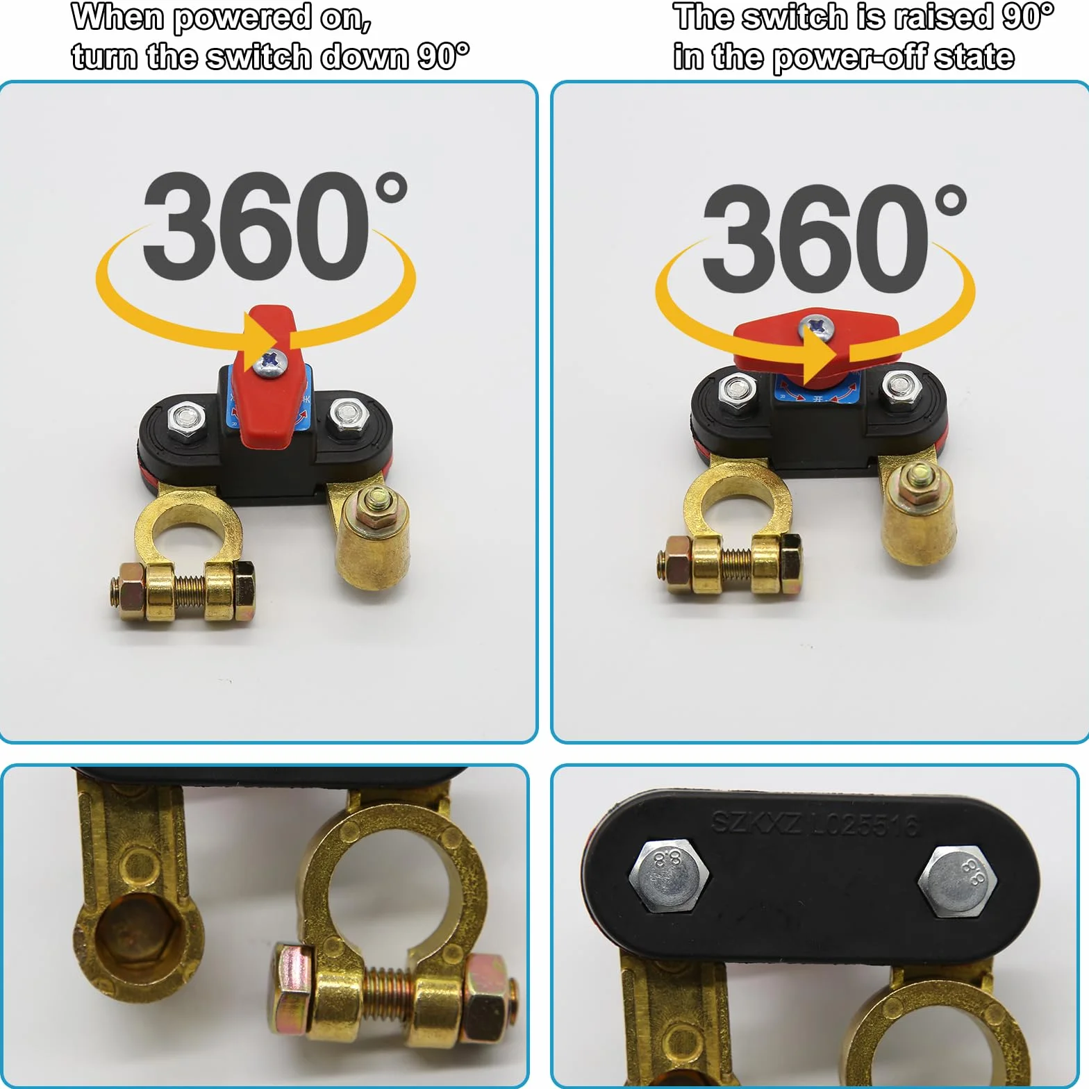 Interruttore di scollegamento della batteria per auto ad alta resistenza, interruttore di interruzione della batteria da 12 V a 24 V con struttura in rame puro, interruttore di interruzione