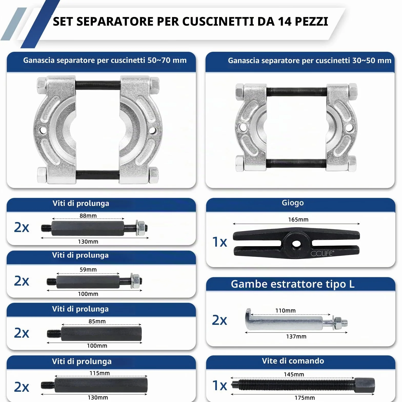 CCLIFE 14 Pezzi Kit Estrattori per Cuscinetti Separatore Set 30-70mm