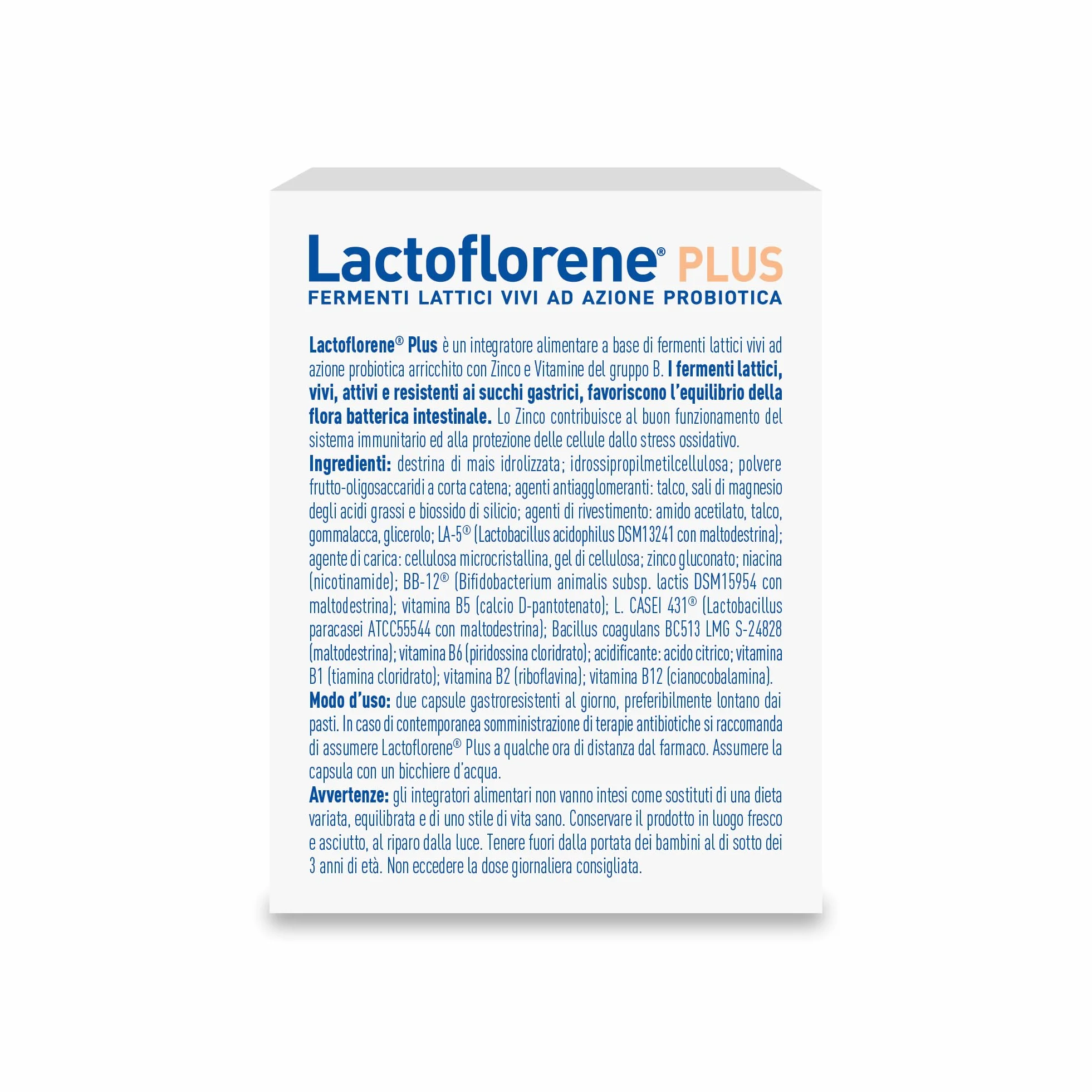 Lactoflorene Plus Integratore Fermenti Lattici Vivi 30+30 Capsule Gastroresistenti Zinco Vitamine B