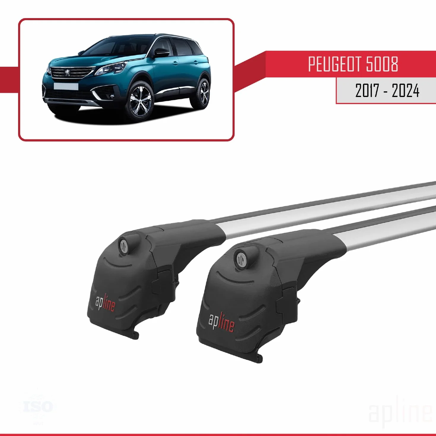 Compatibile con Peugeot 5008 II (P87) 2017-2024 Ace-2 Barre Tetto Portapacchi Auto Barre Portatutto Grigo Alluminio 2 Barre