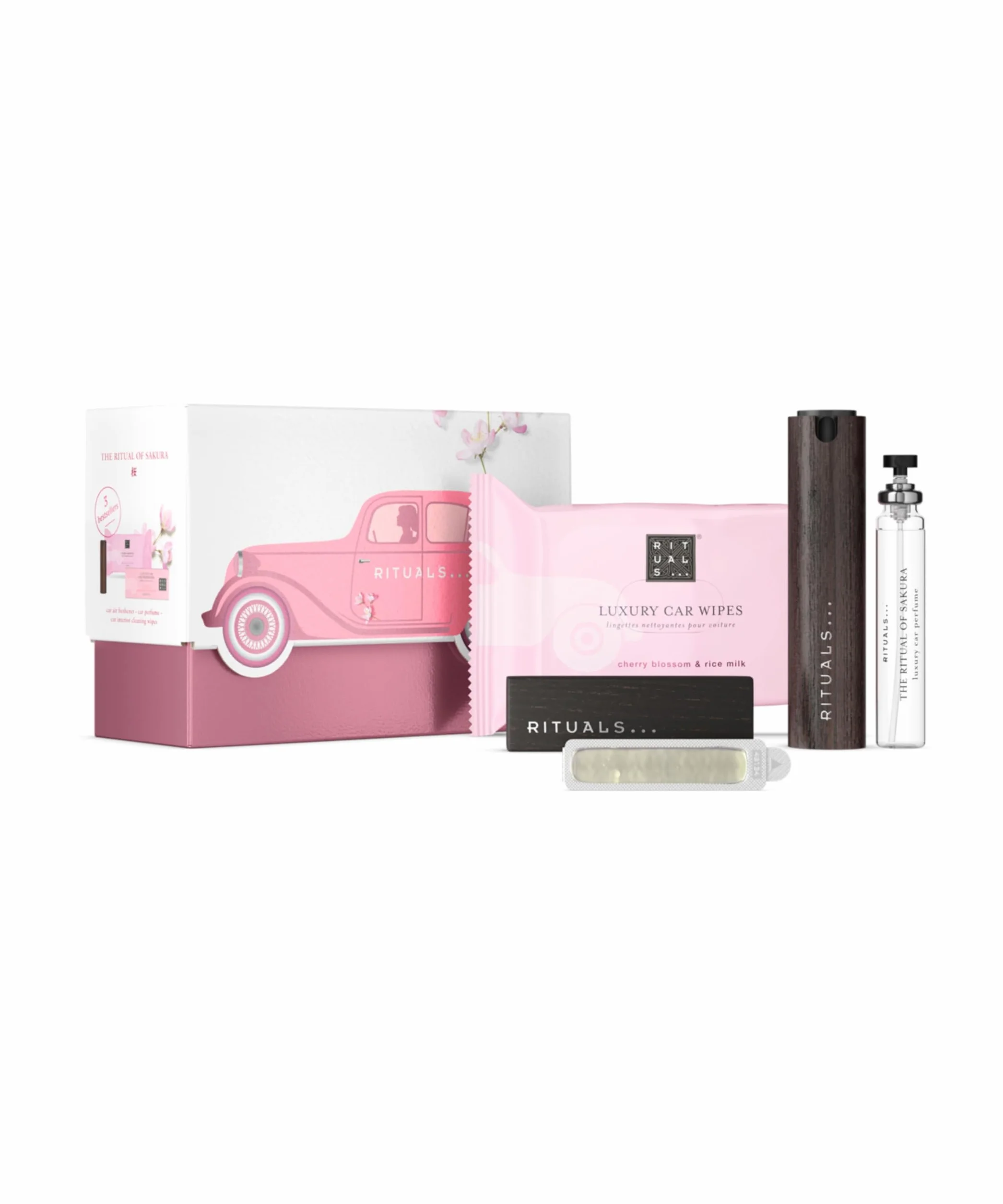 RITUALS The Ritual of Sakura Car Perfume Gift Set, profumo per auto ricaricabile con supporto in legno