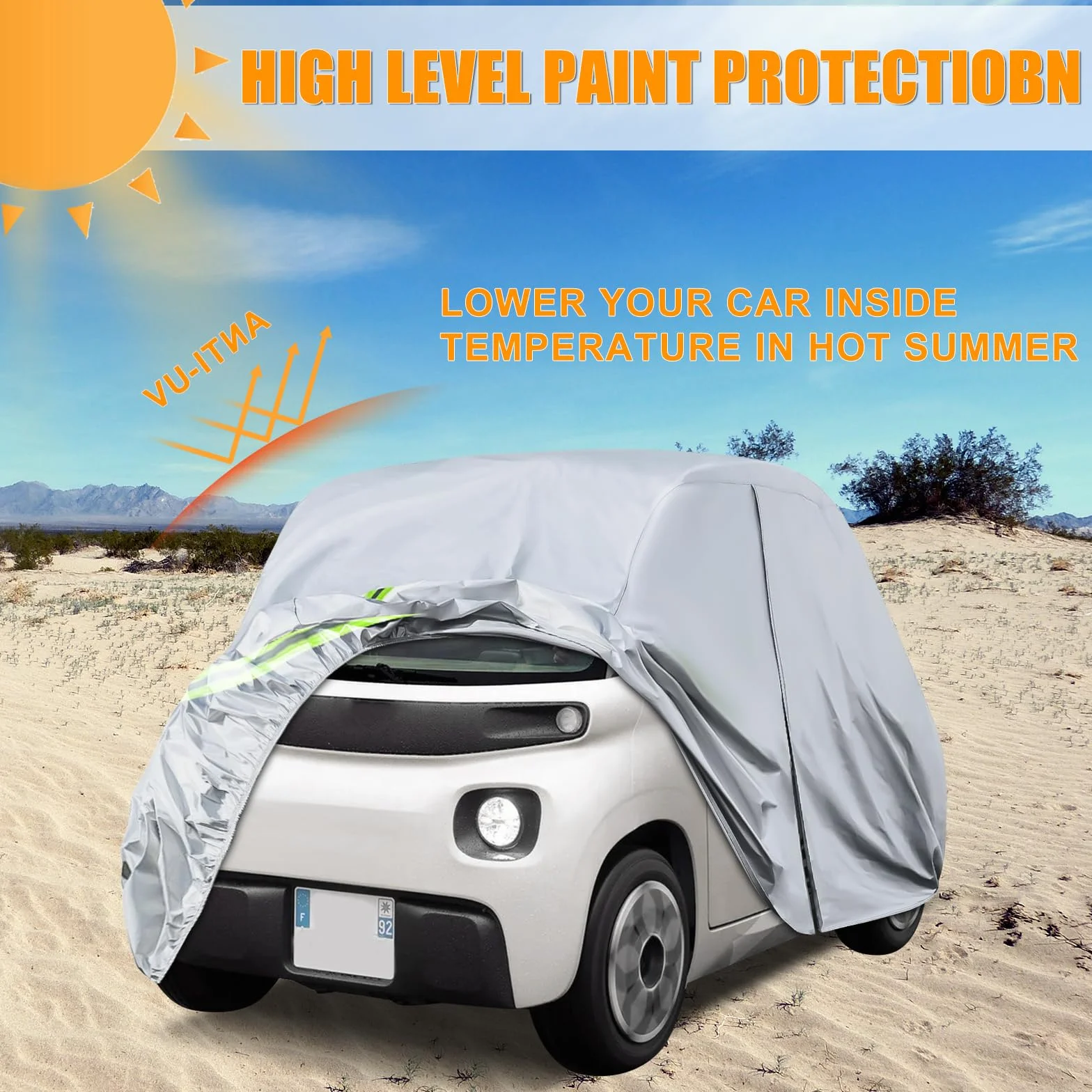 Telo Copriauto Sostituzione per Citroen Ami/O-pel Rocks-e/Electric/F-iat Topolino 2020-2024, Copertura Auto Protettiva Dell'auto, Telone Garage Completo Impermeabile Strisce Riflettenti, Argento