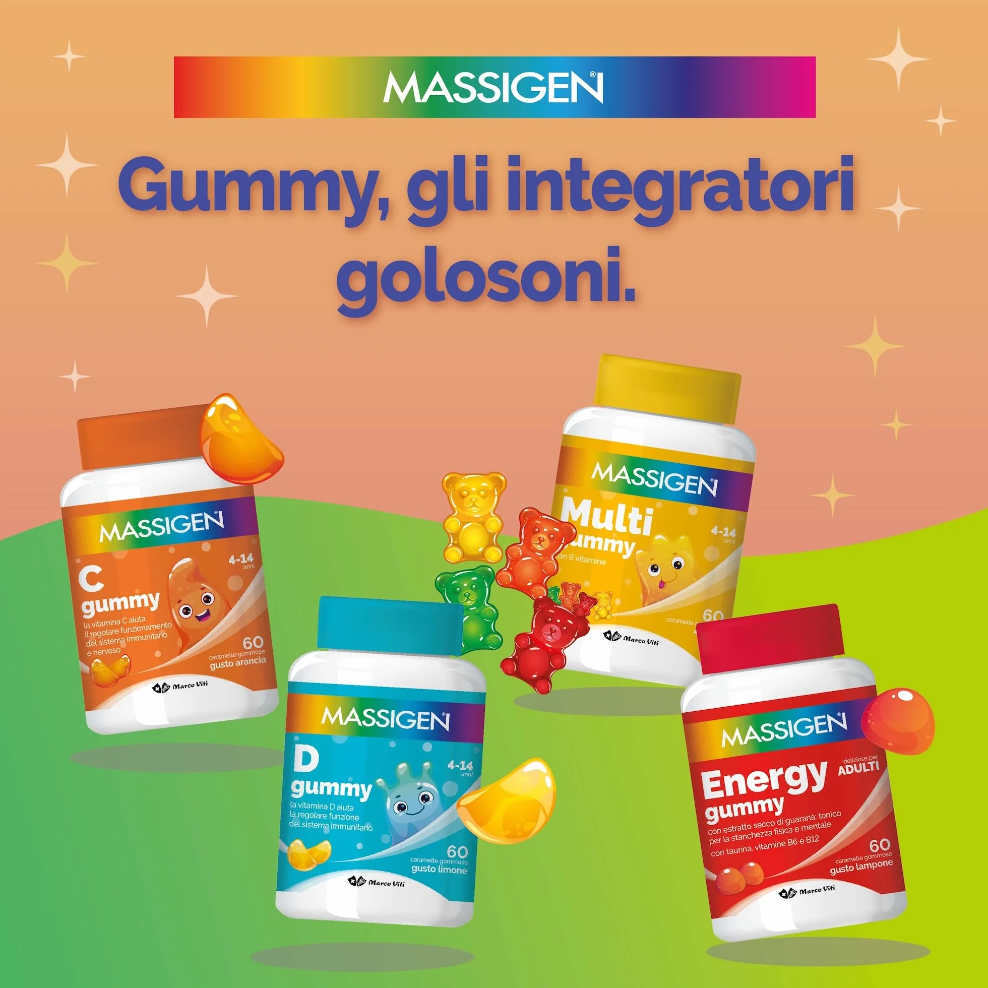 Massigen Sonno Gummy Integratore Alimentare con Melatonina e Estratti Naturali, 60 Caramelle da 3,3 g