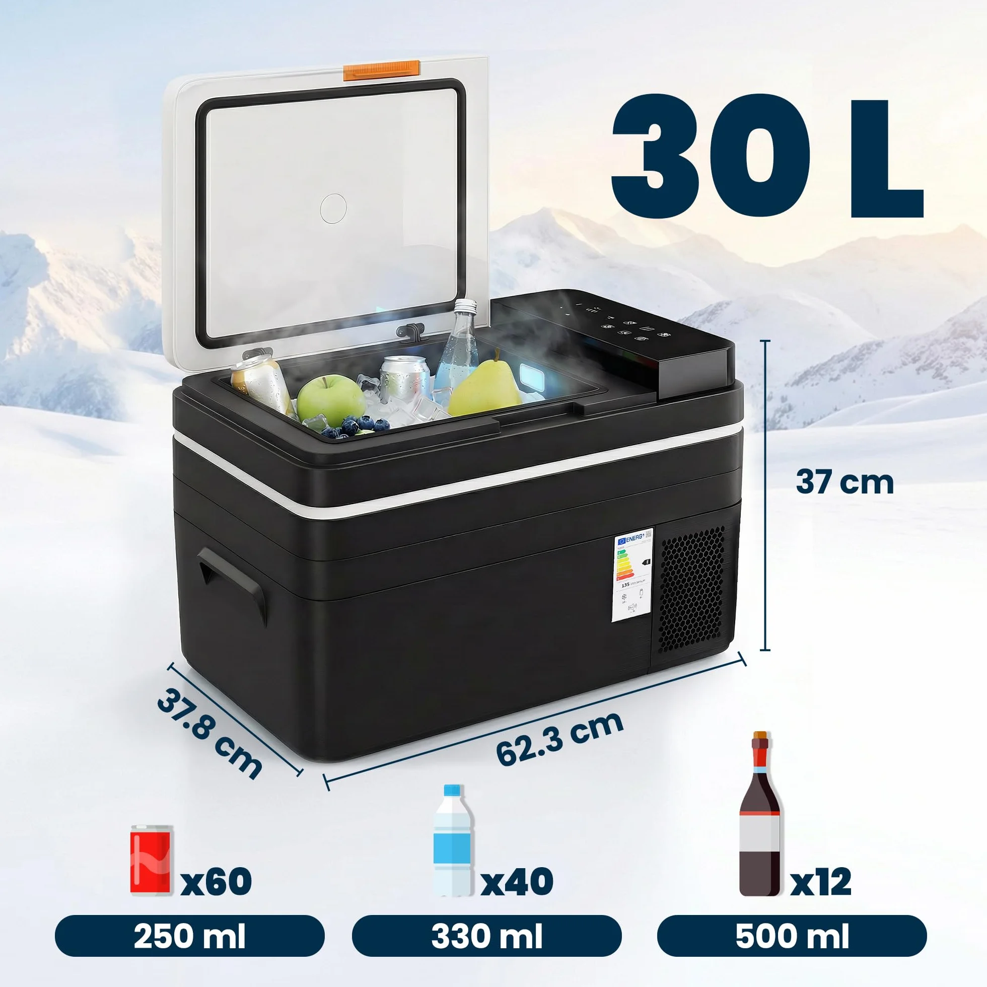 Outsunny Frigorifero Portatile per Auto 30L con Compressore, Frigo Portatile Elettrico Anti-Shock, APP Bluetooth, 12/24V DC e 100-240V AC, -20°C a 20°C, per Campeggio Camion Barca Camper, Nero
