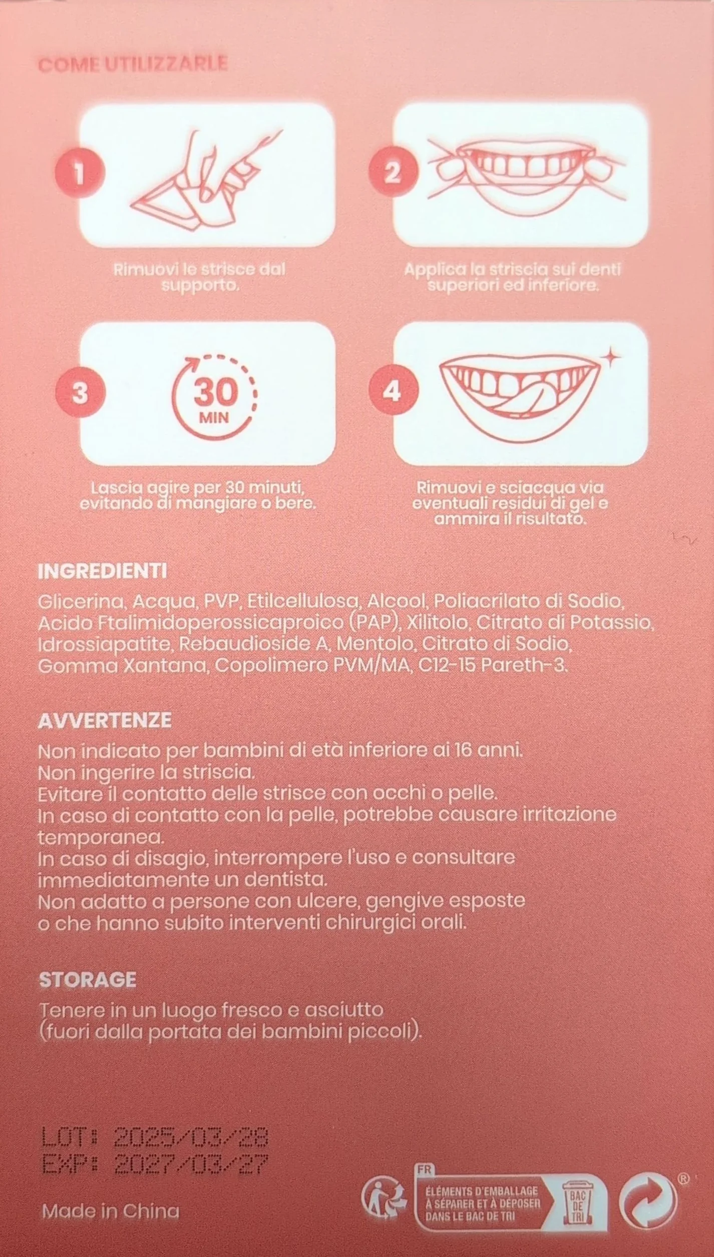 ESMILE 28 Strisce Sbiancanti Denti Frutta Pesca, Trattamento Professionale a Casa, 14 Trattamenti Igiene Orale