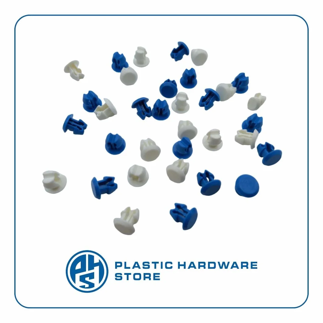 Kit Rivetti Porta Targa in Nylon (Plastica), Facili da Montare, per Fissaggi Targhe, Dimensione Standard, Auto, Moto, Furgone - Blu e Bianco - 100 pezzi - Plastic Hardware Store