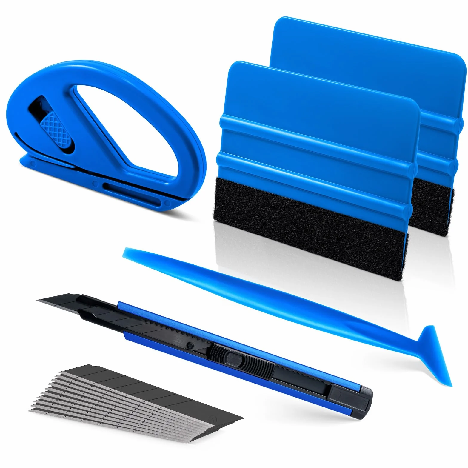 FOSHIO Kit di Attrezzi di Installazione di pellicole per vetri per Auto,Spatola Professionale con Feltro, Taglierino,Coltelli multiuso (Blu)