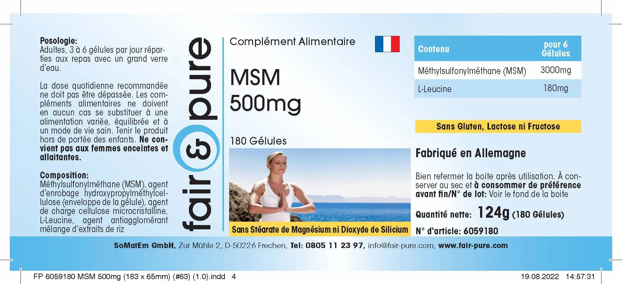 Fair & Pure MSM 500mg 180 Capsule Metilsulfonilmetano Vegano