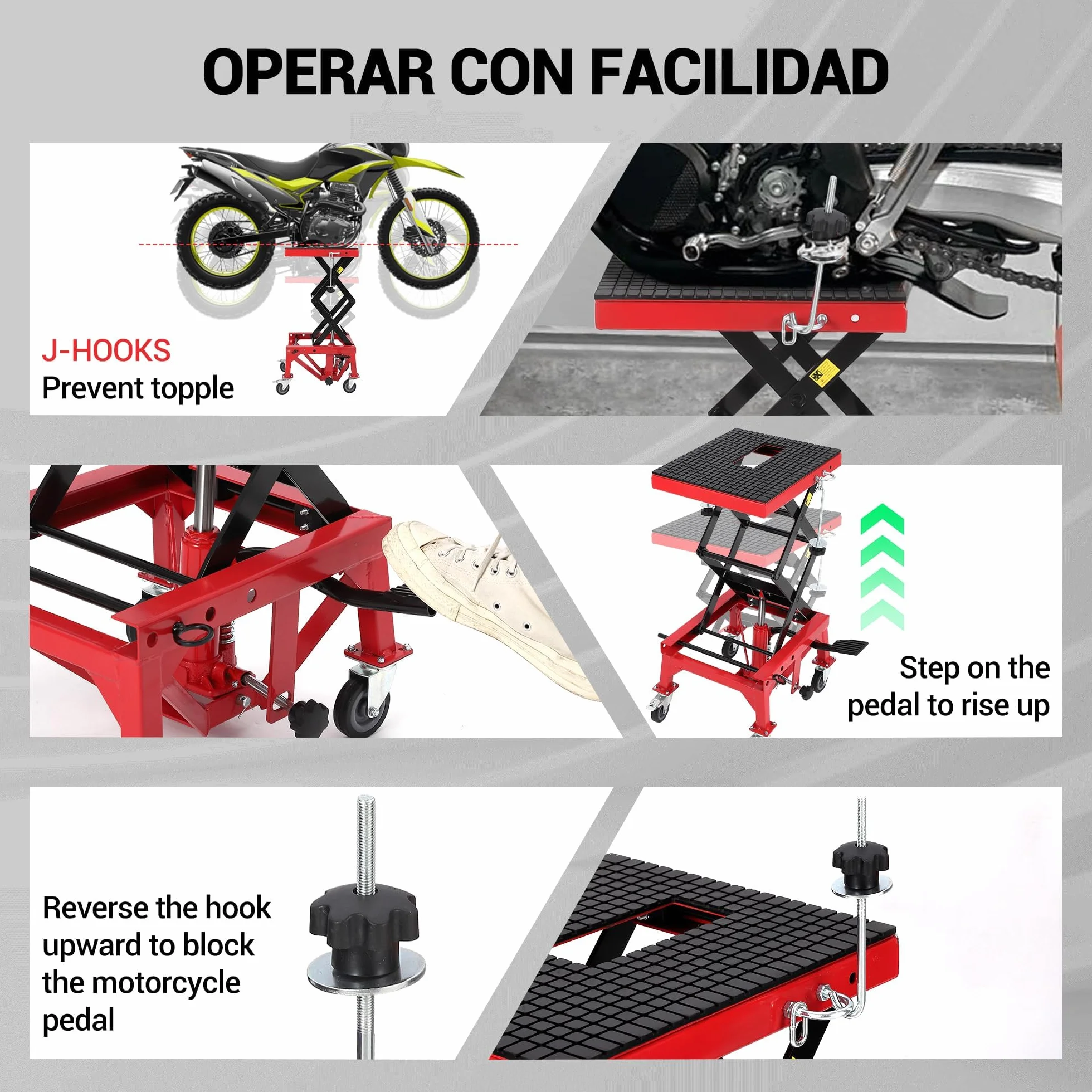 Sollevatore idraulico per moto 158,8 kg altezza sollevamento 35-87 cm pedana piattaforma ruote bloccaggio ATV