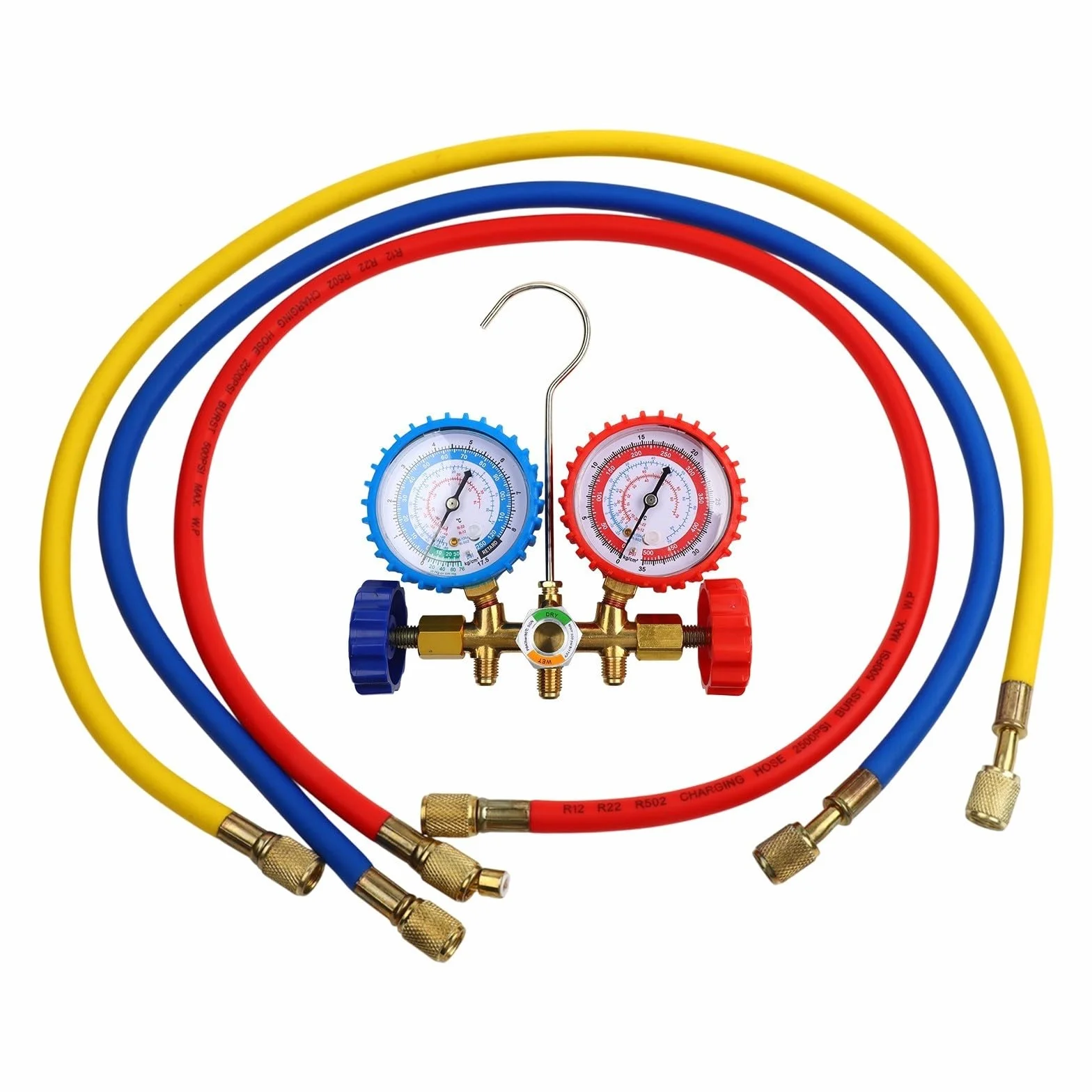 Set manometri AC R134a R12 R22 R404A 3 vie tubi 1,5 m valvola ottone custodia HVAC