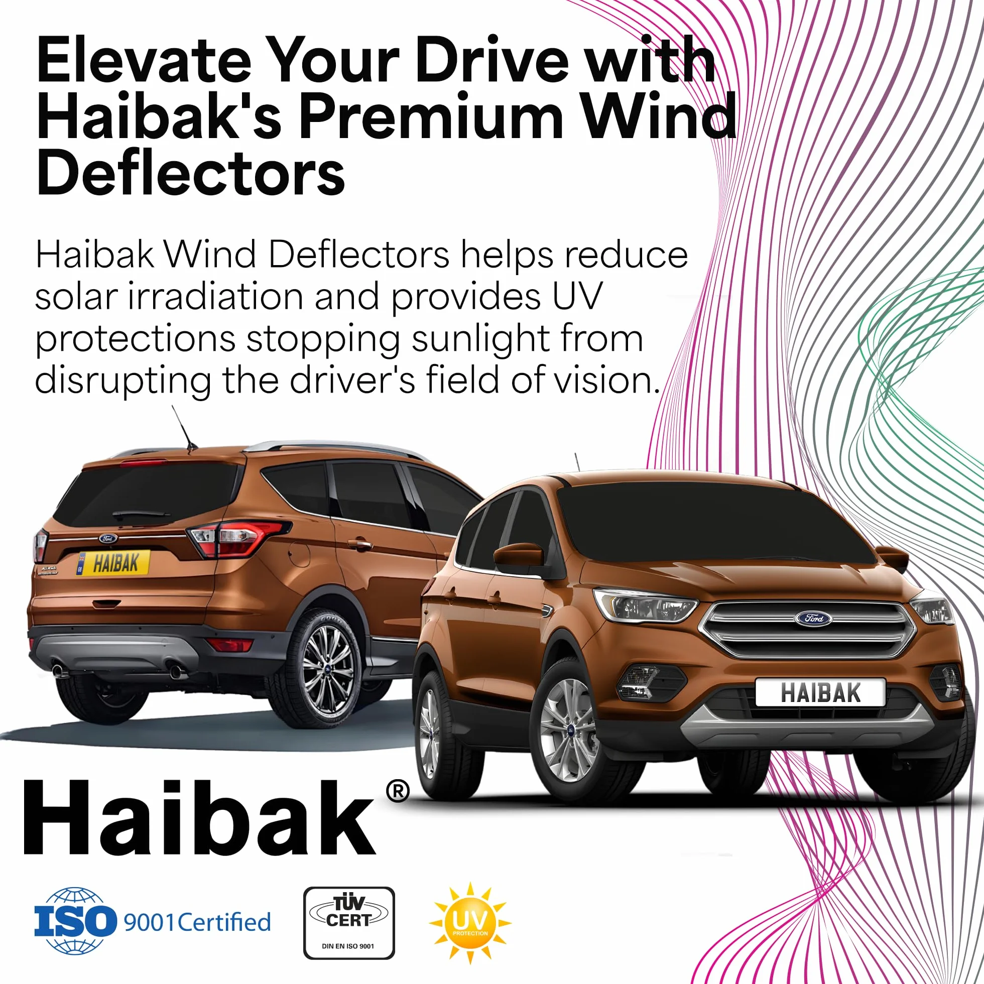Haibak Wind Deflectors Set Compatible With Ford Kuga MK2 2012-2019 5 Doors 4pc Tinted in Channel Fitment