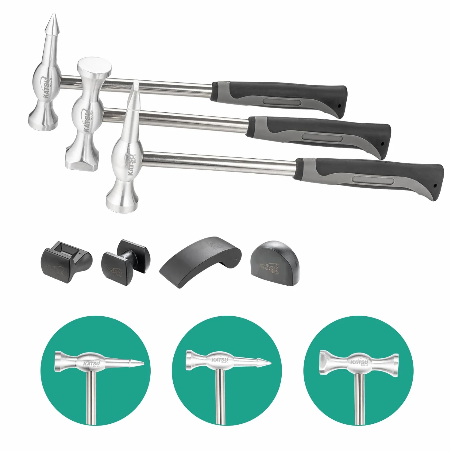 KATSU Tools Set di 7 attrezzi professionali per riparazione ammaccature, in lega di alluminio, carrelli in nylon, leggeri, per la rimozione di ammaccature e carrozzeria, 454232