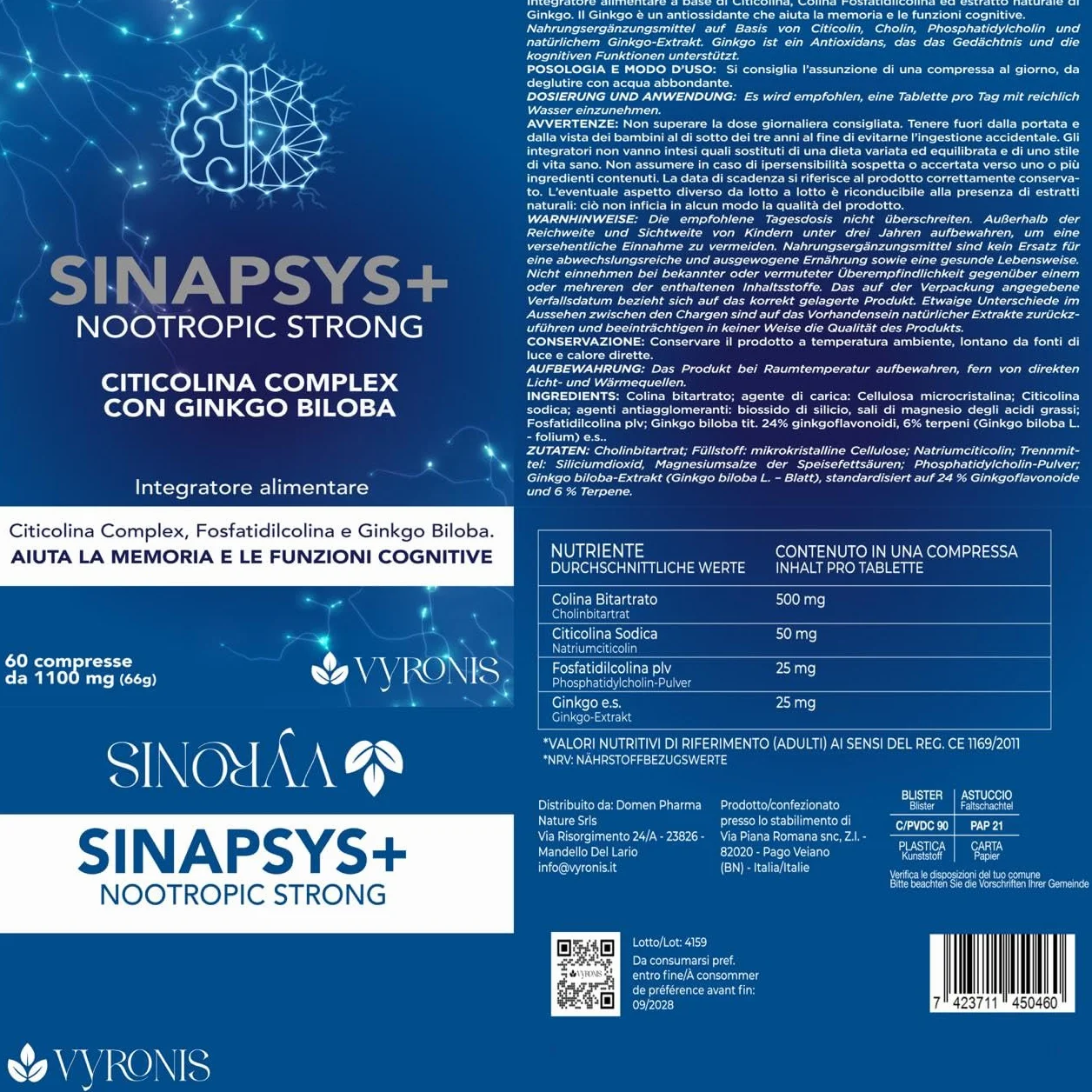 SINAPSYS+ integratore di citicolina 1000 mg colina boost mente memoria concentrazione