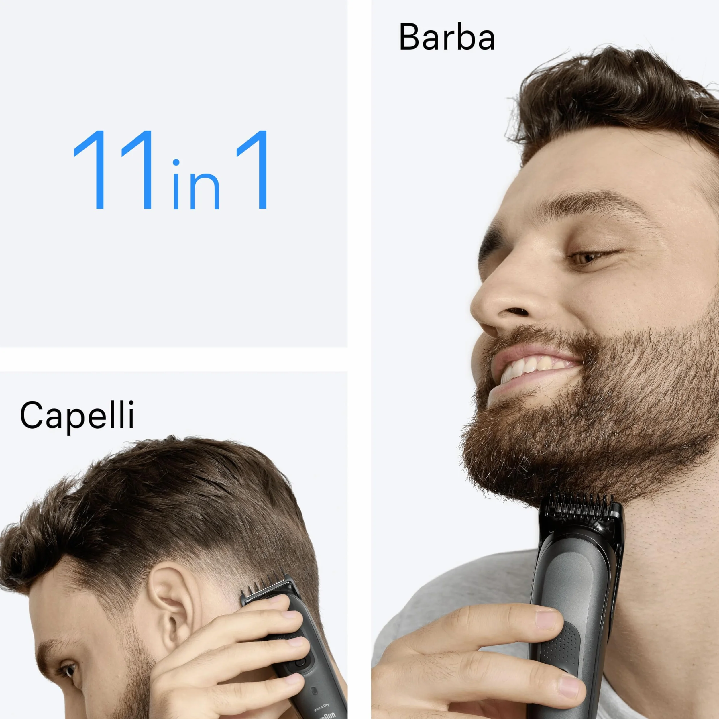Braun Series 3 All-in-One Rifinitore Rasoio Elettrico Barba e Capelli 11in1 Lama Ultra Affilata 14 Lunghezze 50 Minuti Autonomia Aio3565 Grigio