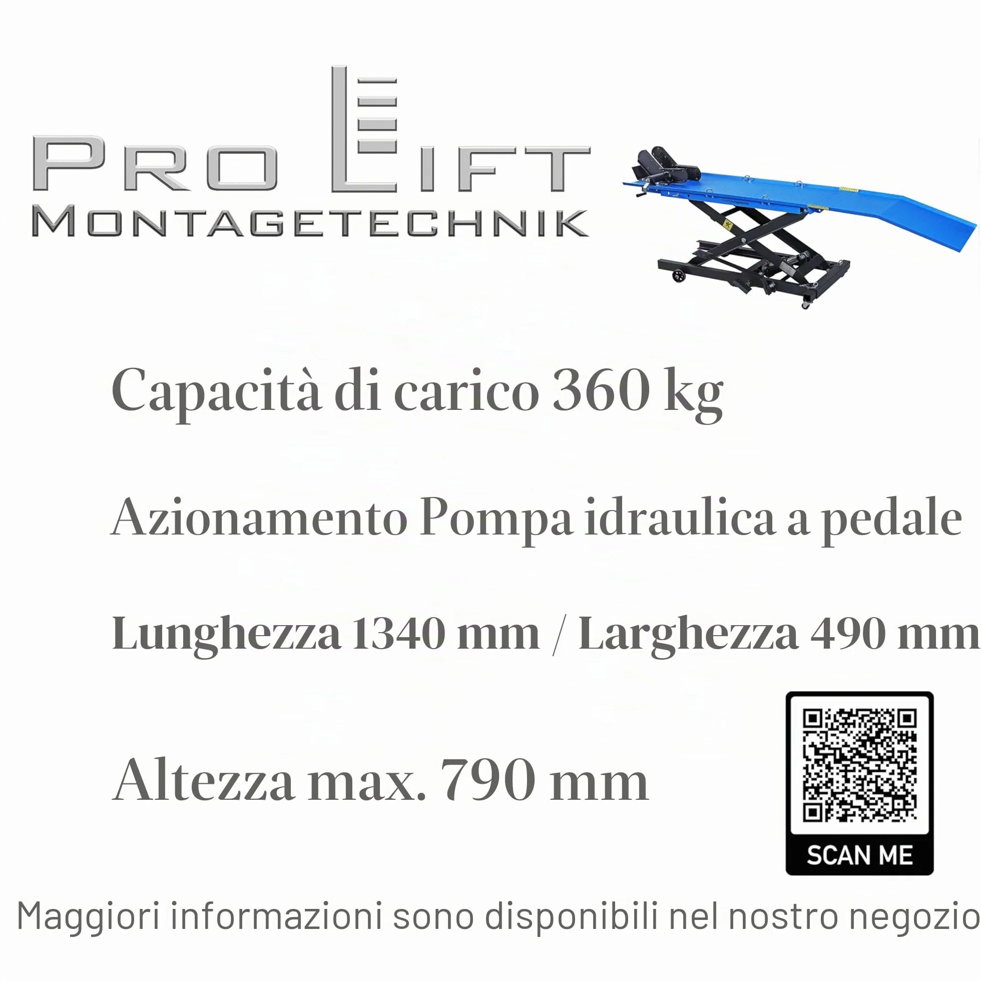 Montaggio Lift Pro Ingegneria plb360-KH Forbici palcoscenico Sollevatore motociclo 360 kg funzionamento a pedale blu