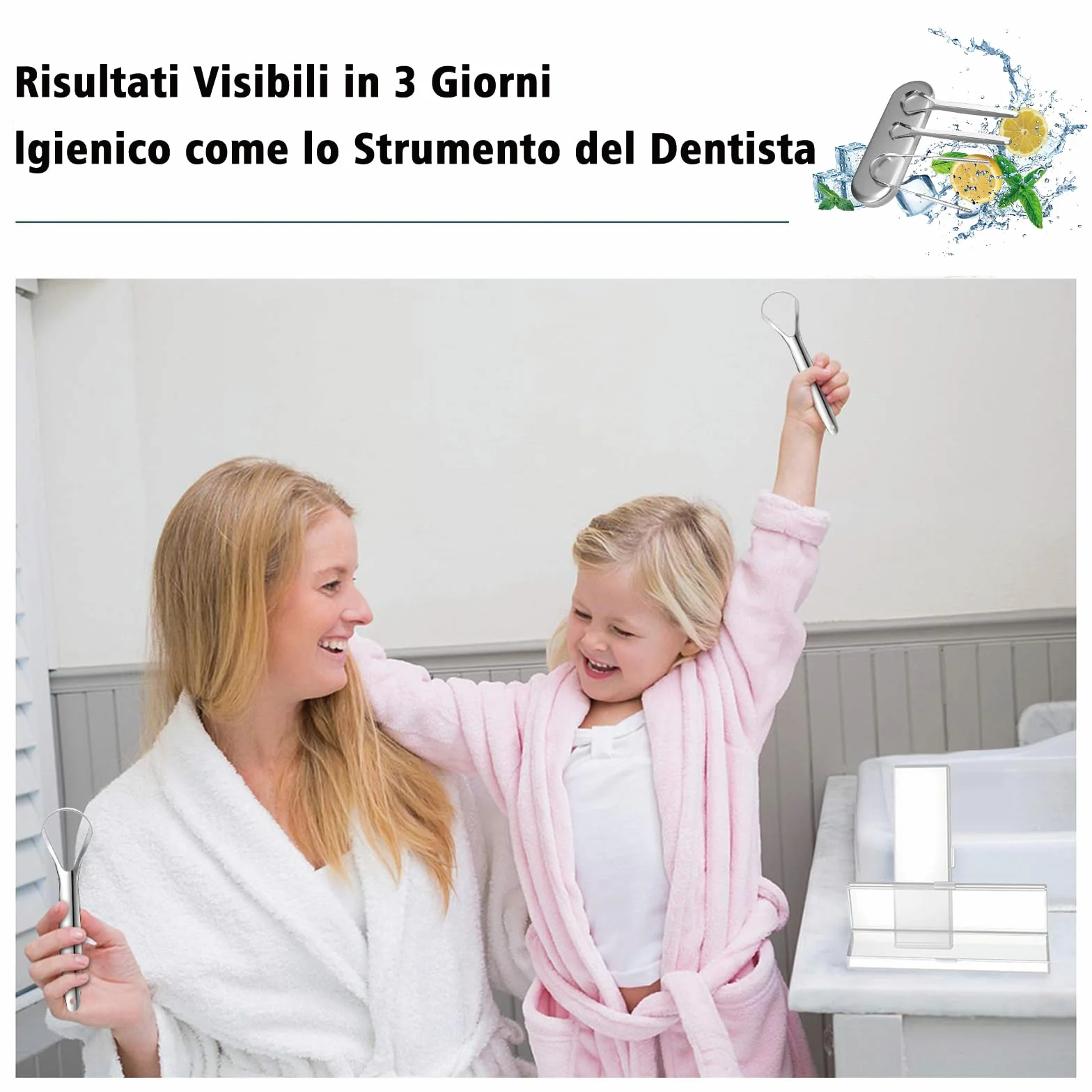 Raschietto Lingua Acciaio Inox Medico 3 Pezzi Custodia Igienica Elimina Alito Cattivo