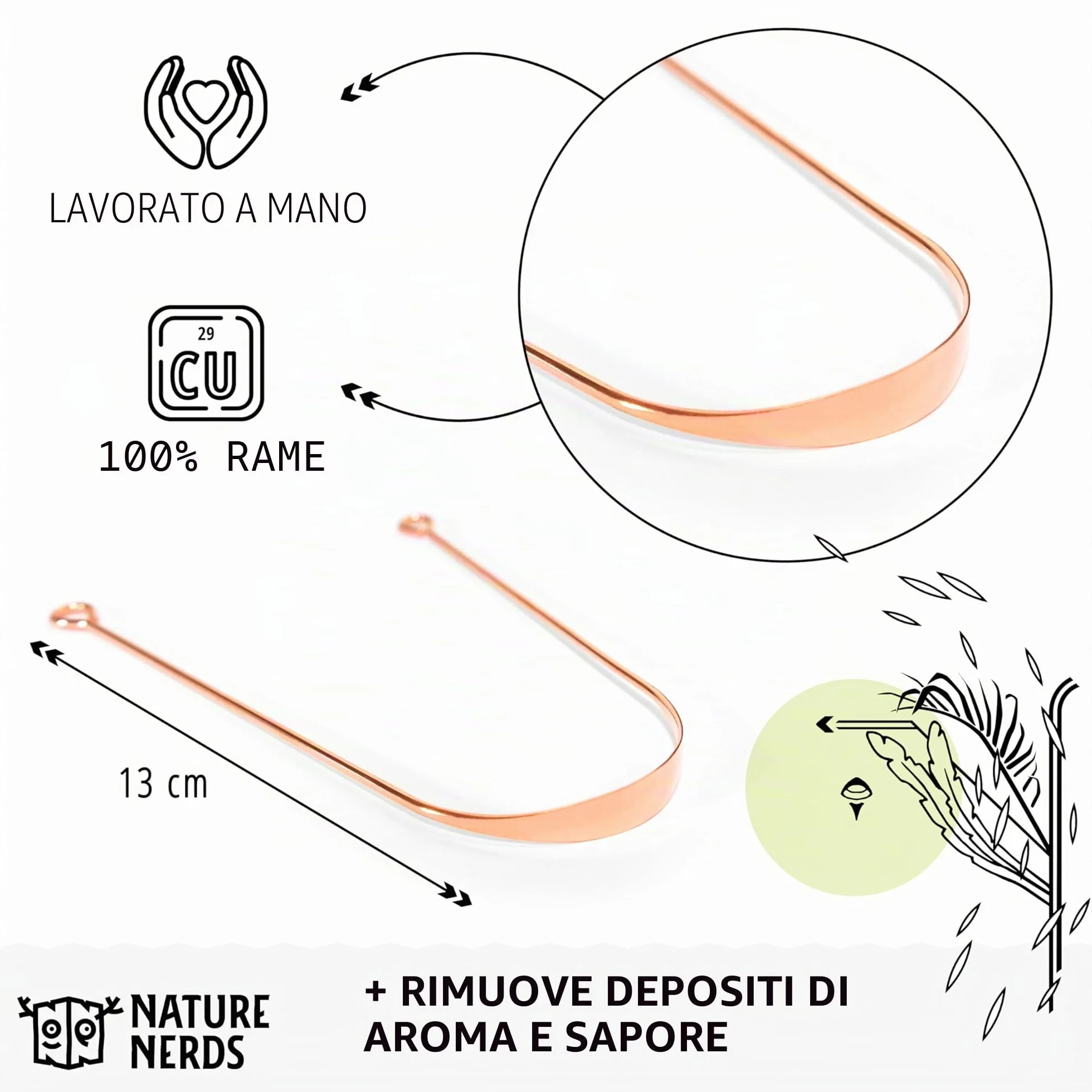 Puliscilingua in rame 3 pezzi Jihwa Prakshalana raschietto per lingua igiene orale senza plastica