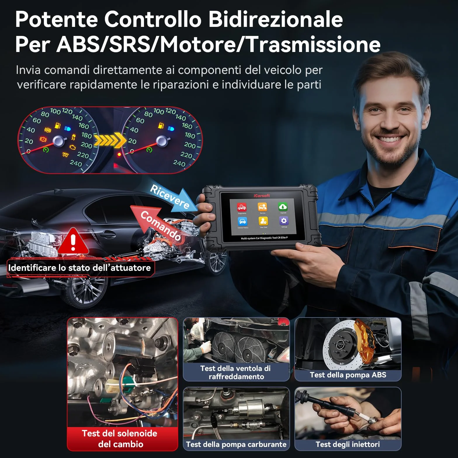 iCarsoft CR Elite P Auto Diagnostica Bidirezionale 49 Funzioni Reset Lettore Codice Test Batteria VIN Automatico