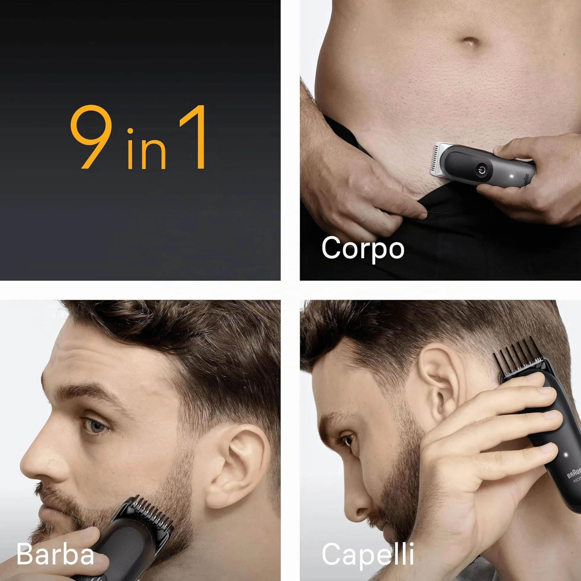 Braun Series 5 All-in-One Rifinitore Rasoio Elettrico Uomo 9in1 Barba Capelli Lama Ultra Affilata Tecnologia Skinguard 120 Min Grigio
