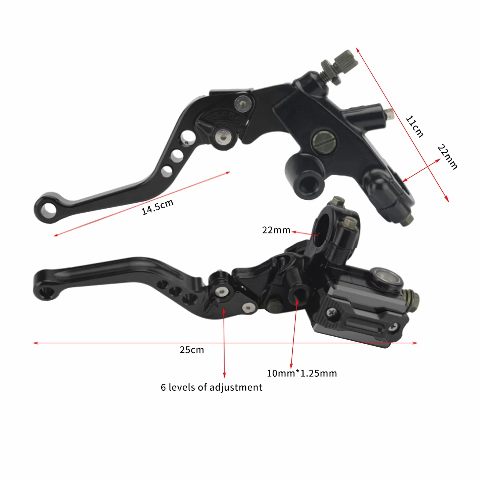 Kit Leva Frizione Freno Motocicletta 7/8" Universale Regolabile Idraulicamente Rosso