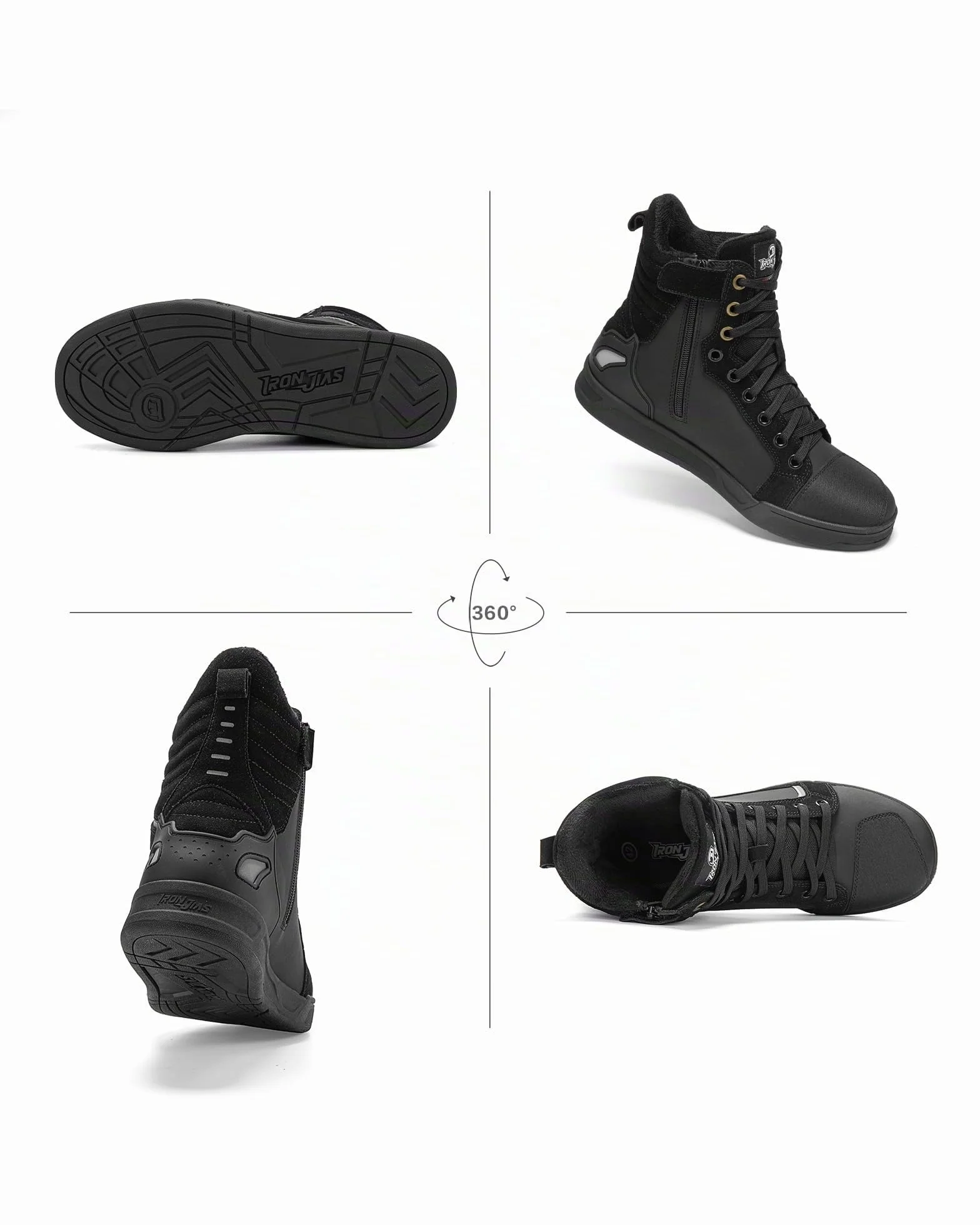 BORLENI Scarpe Moto Uomo Inverno Plus Velluto Caldo Stivali da Motocross con Fodera in Pile Cerniera Laterale Paraleva Suola Antiscivolo Nero 44