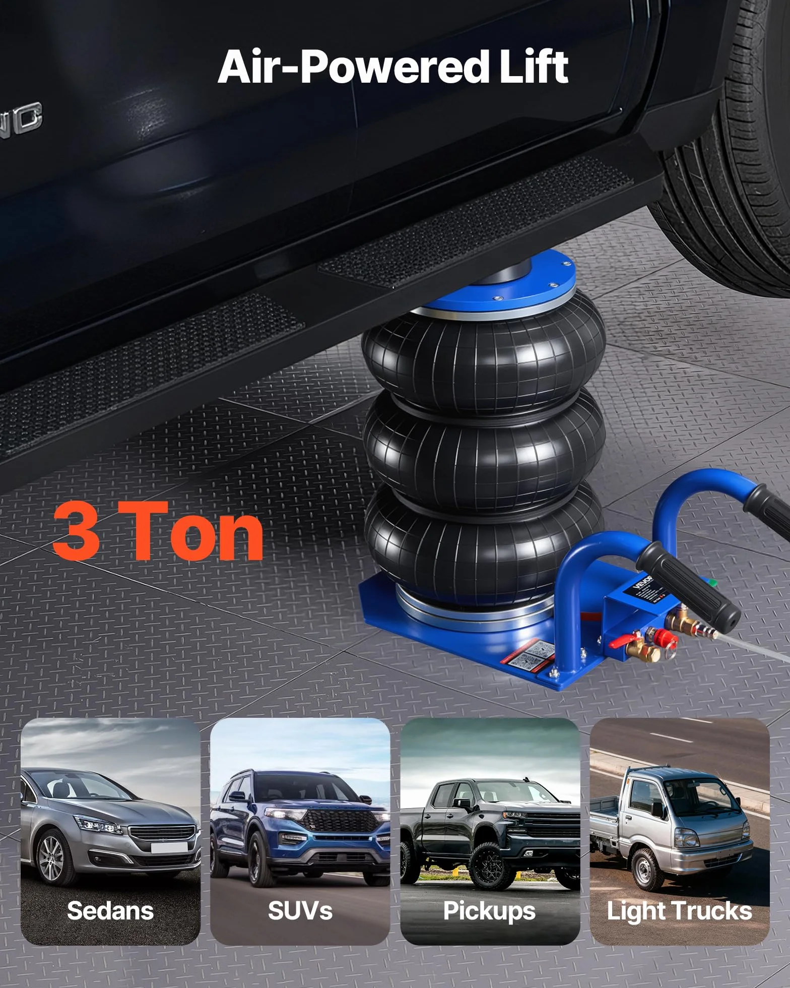 VEVOR Cric Pneumatico 3 Tonnellate 6 Tubi Acciaio Altezza 45 cm per Auto SUV Officine