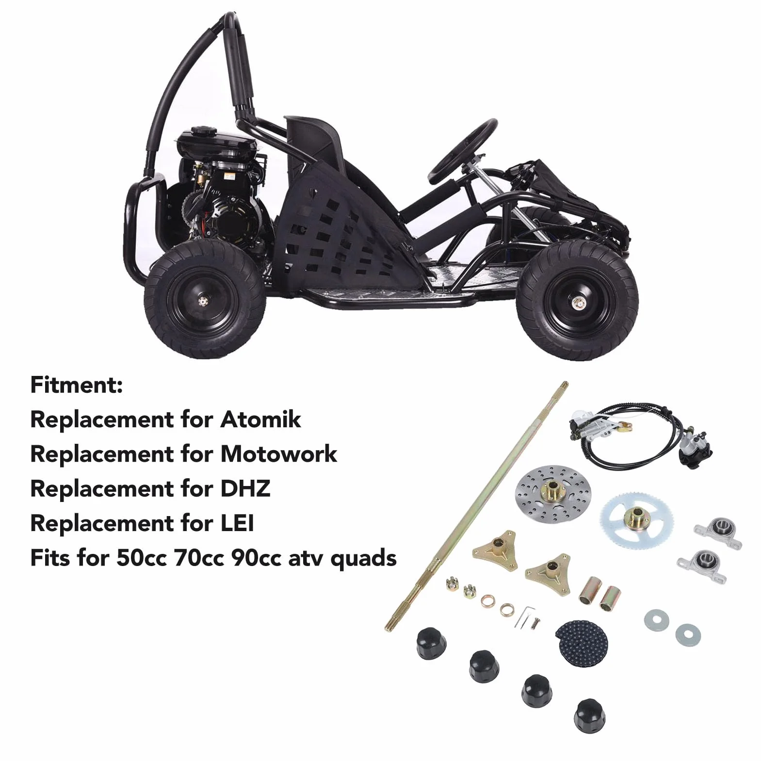 Sxhlseller Kit Assemblaggio Assale Posteriore 74cm Go Kart, Kit Assale in Metallo con Componenti e Catena del Freno per Quads ATV