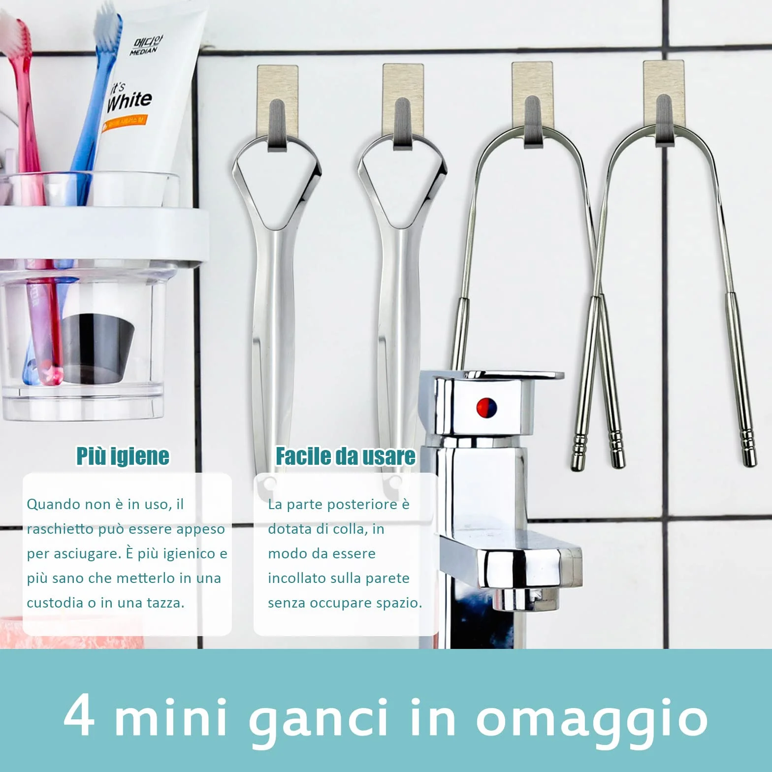 Raschietto lingua in acciaio inox Pulisci lingua 4 pezzi
