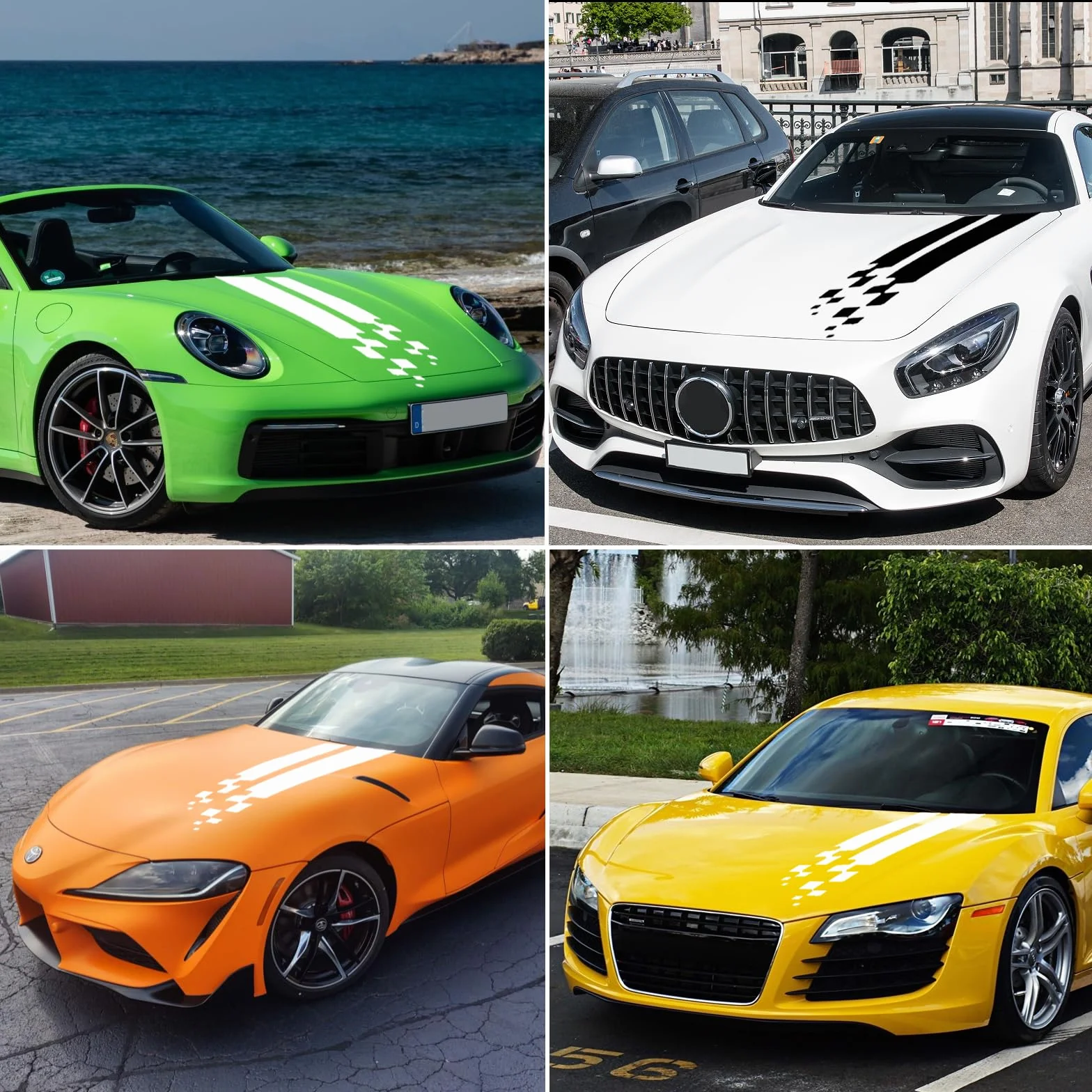 Adesivo a Strisce per Cofano, Auto da Corsa per carrozzeria a Strisce Laterali Gonna per Tetto Adesivo per paraurti Vinile per Decorazioni modificate per Tutte Le Auto SUV Camion,Bianco