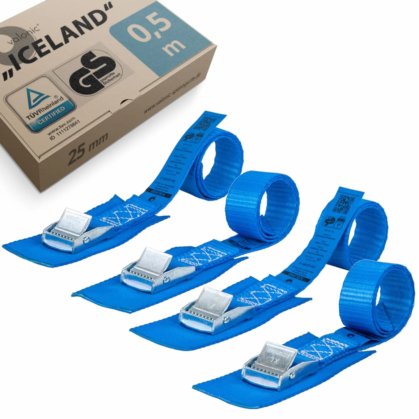 Valonic ICELAND Cinghie di fissaggio 25mm 250 Kg EN-12195-2 50cm blu