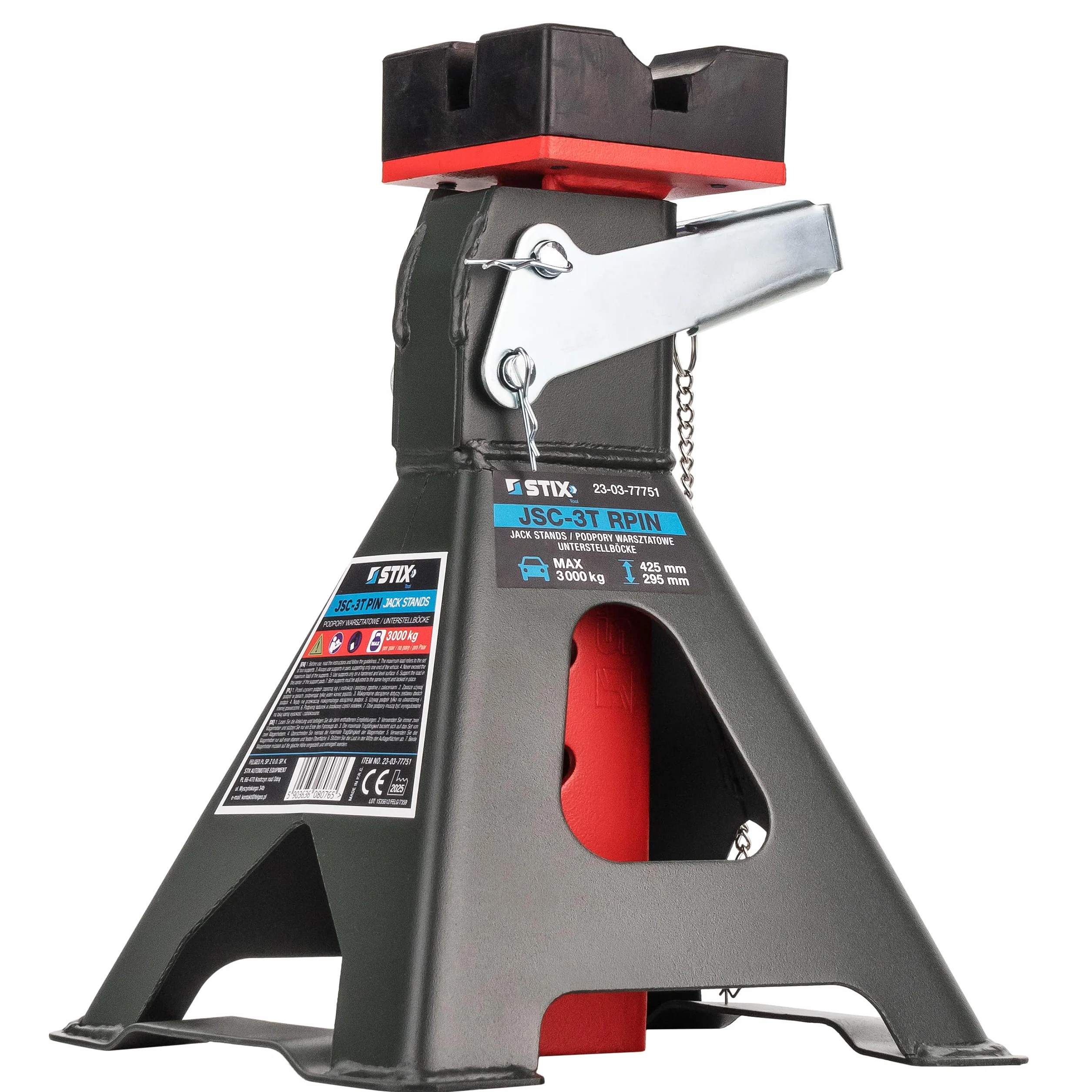 4 cavalletti di sostegno 3T con perno di sicurezza, altezza regolabile 275-430 mm, cuscinetto in gomma e doppio blocco per auto