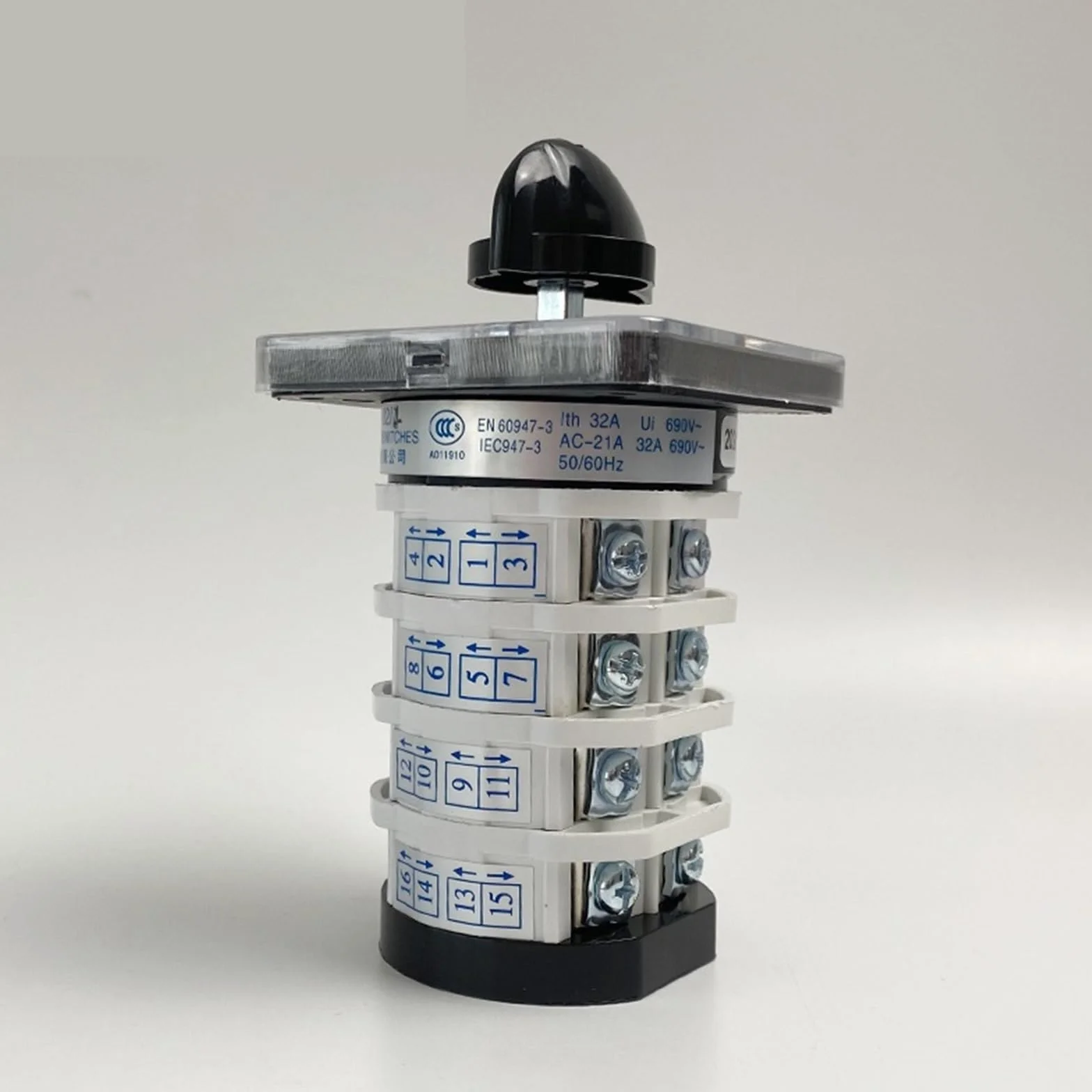 Multi 5 posizioni YMZ12-32/4 commutatore rotativo 660 V 32 Ampere quattro stadi 4 livelli contatto argento 16 terminali interruttore a camma 1 pz(0-6 Positions)