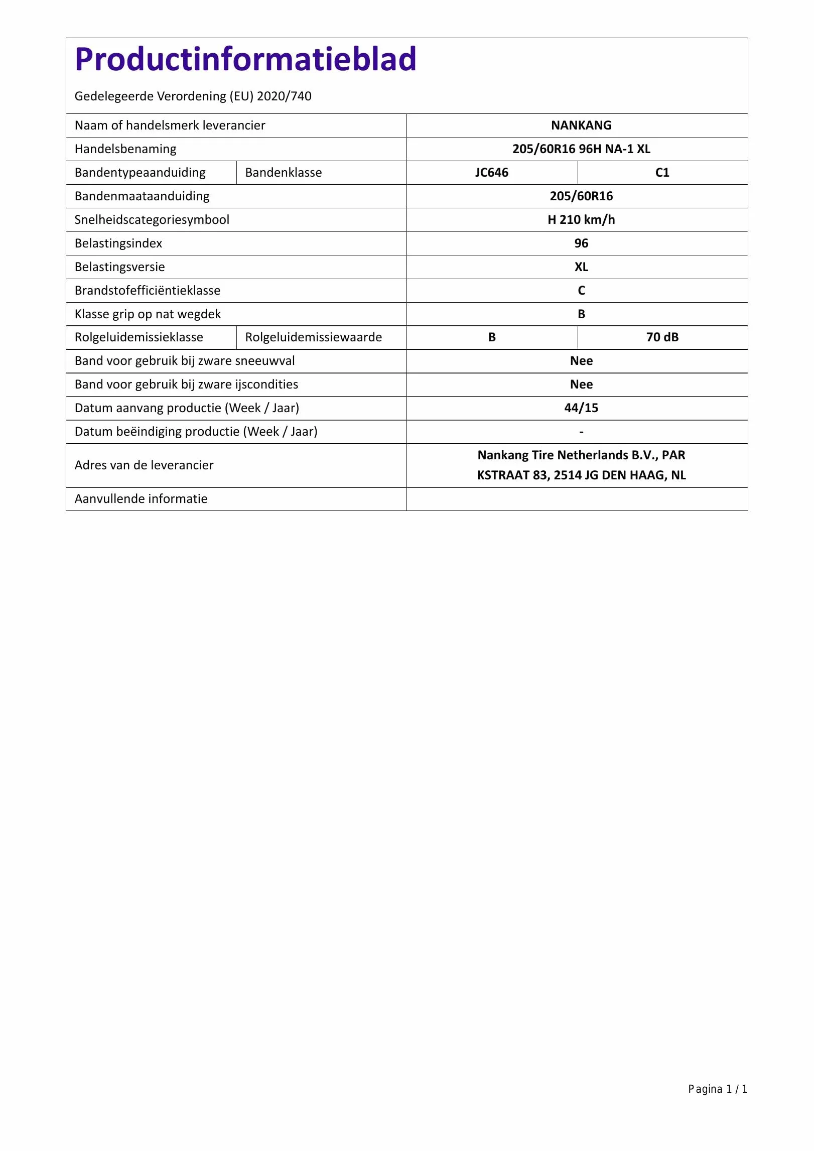 Nankang NA-1 XL - 205/60R16 96H - Pneumatico Estivo