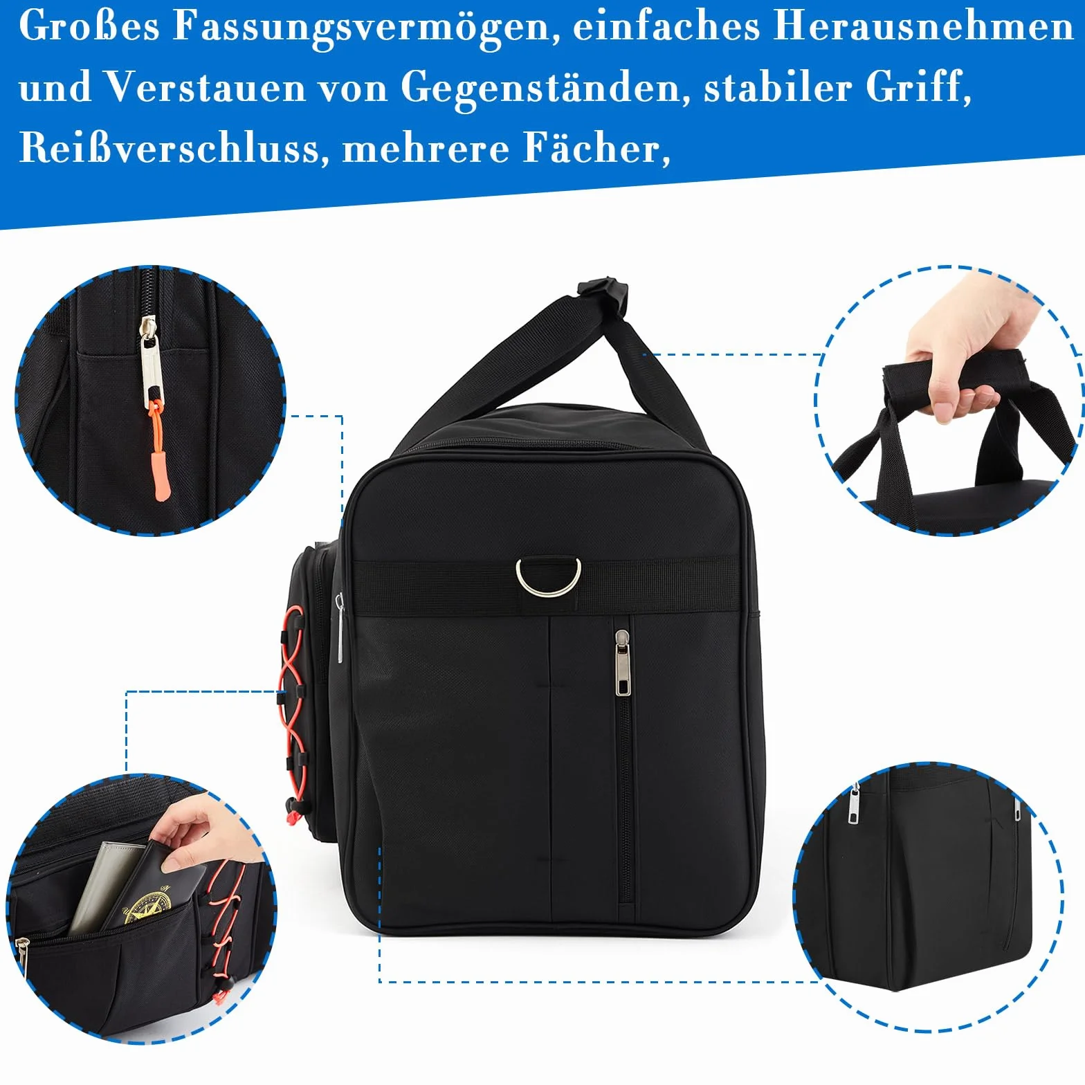 Weewooday Set di 4 Borse per Box da Tetto 65 cm 68L Duffel Portapacchi con 4 Cerniere Indicatori di Identificazione Borsa da Viaggio Nera con Scomparto per Scarpe per Box da Tetto Auto(Classico)