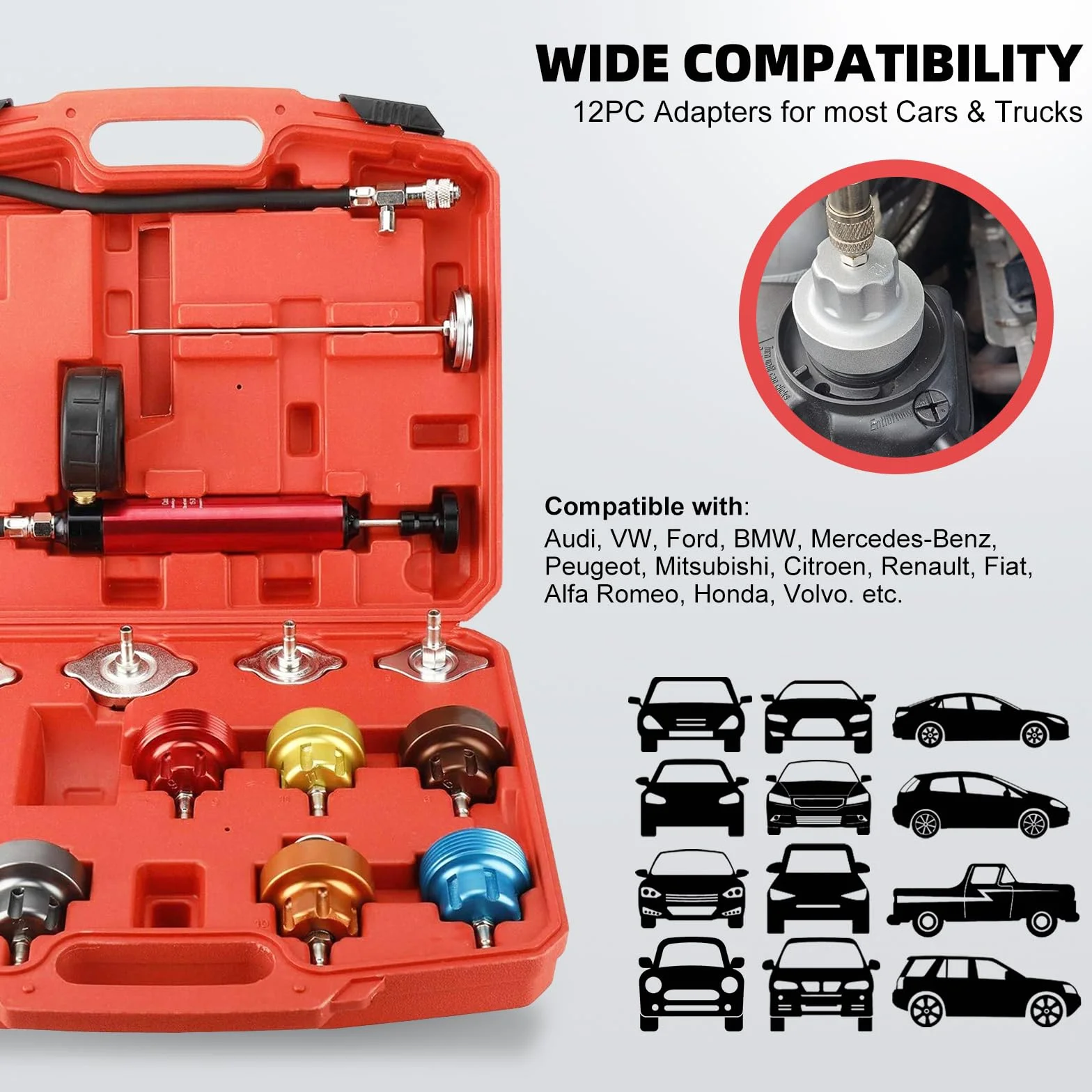 FreeTec Tester Pressione Radiatore Universale, Impianto Raffreddamento Test Perdite Refrigerante