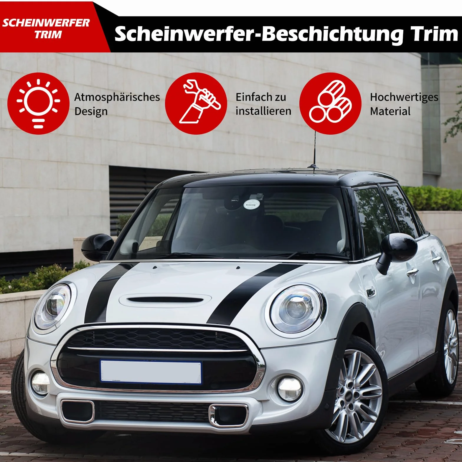 Mini Cooper F55 F56 F57 2014-2021 Cerchietto Fari Ricambio Argento 2 Pezzi