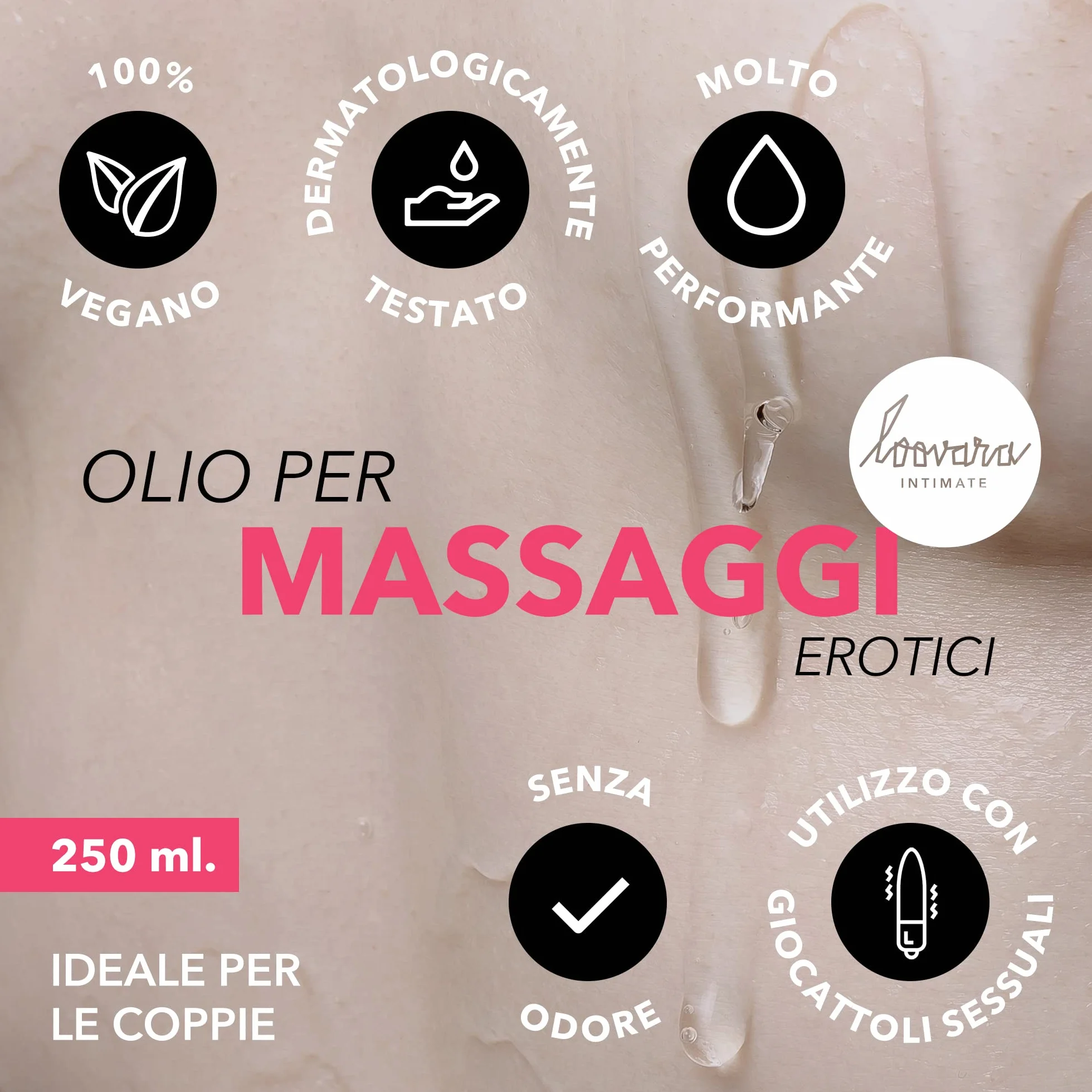 Loovara Olio da Massaggio Olio dell'Amore 250 ml - HAPPY HAND - Vegano, testato dermatologicamente, ideale per massaggi di coppia