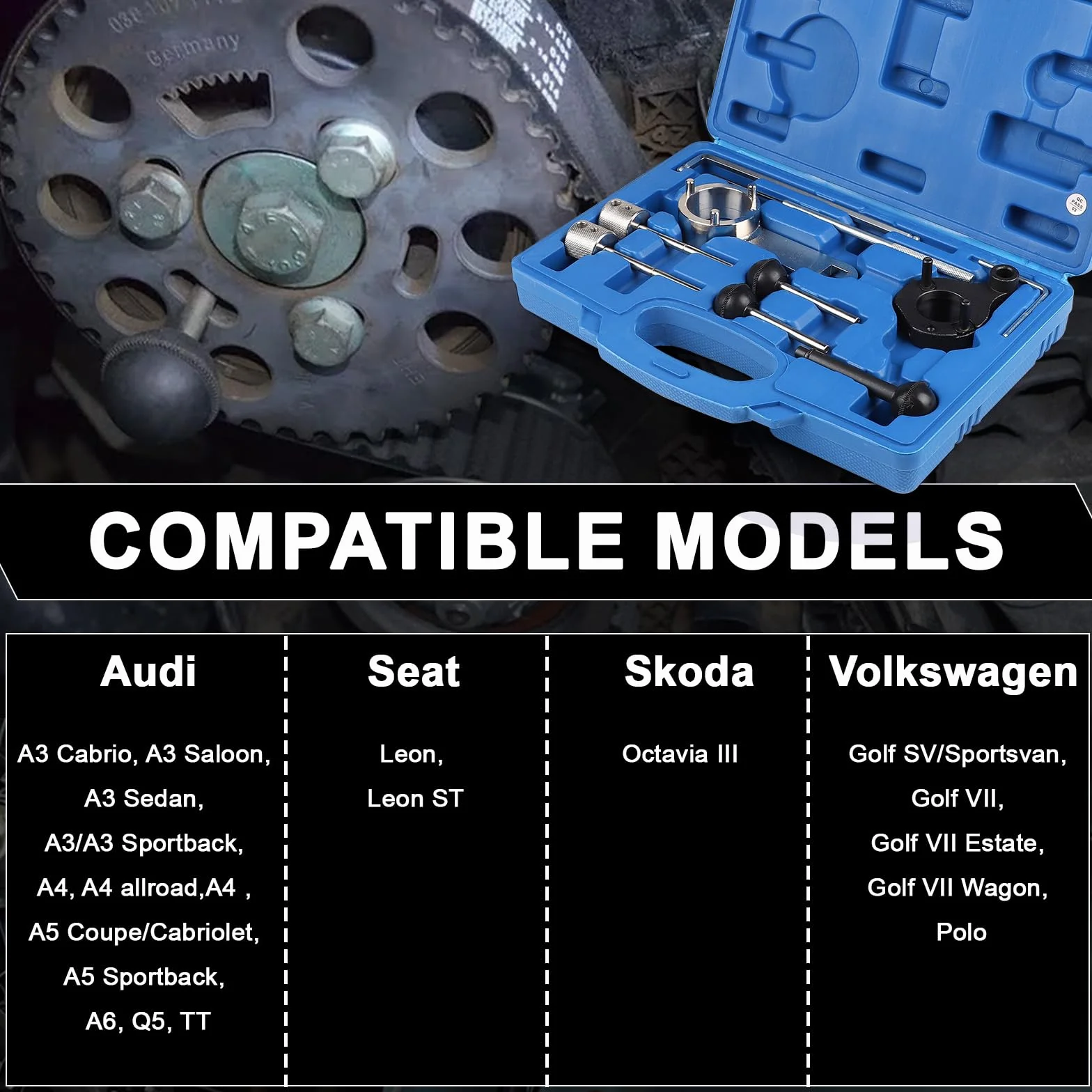 Set di 10 Pezzi Kit Messa in Fase Compatibile con VW SEAT Skoda 1.6 2.0 TDI CR, Attrezzo di Regolazione del Motore con Scatola Portaoggetti