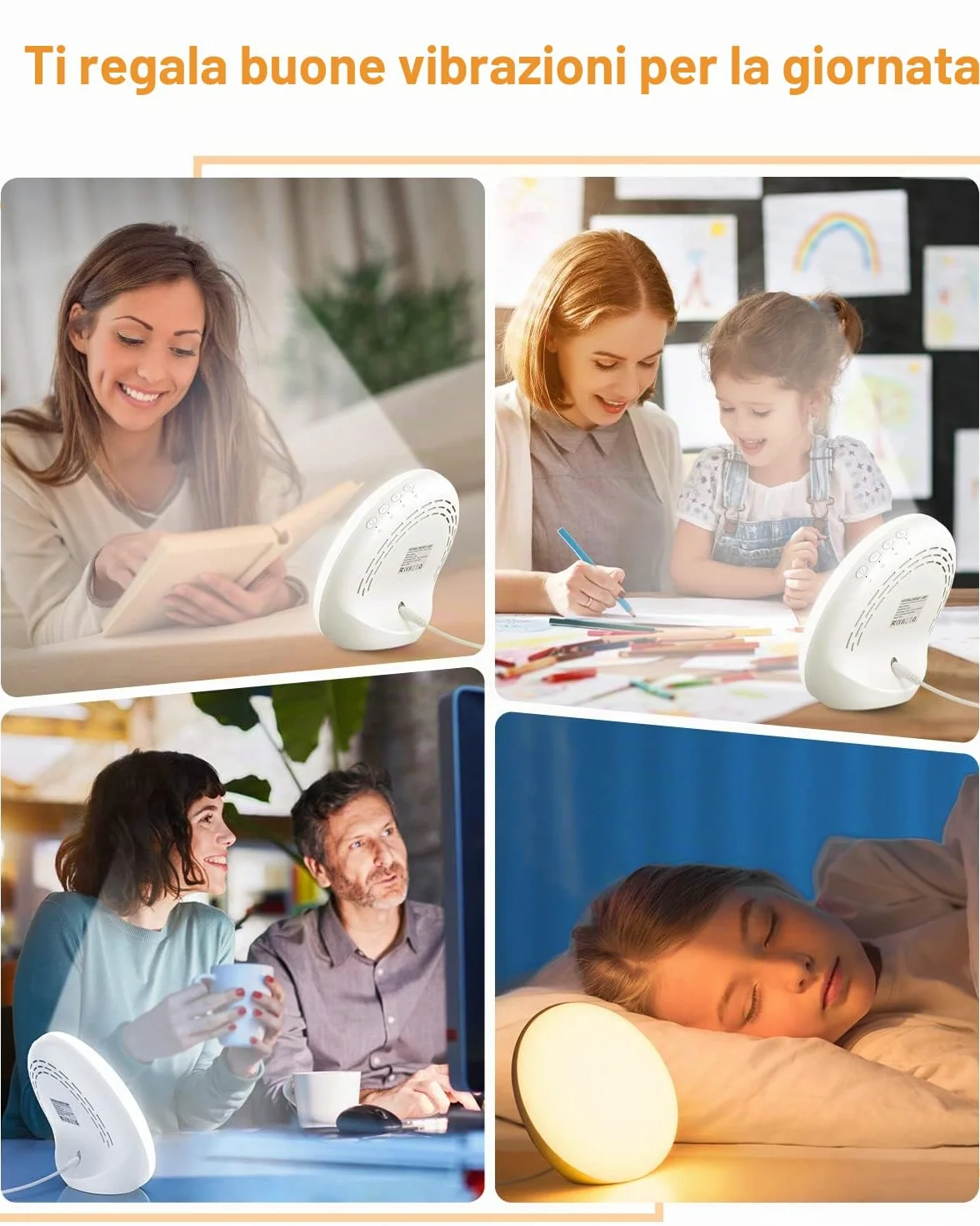 Lampada per fototerapia 10.000 Lux con colori regolabili, luminosità e timer, senza UV, bianca