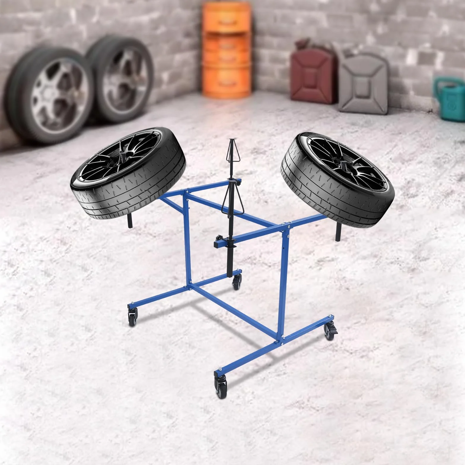 Supporto per verniciatura dei cerchioni, girevole a 360°, regolabile in altezza, con 4 ruote, supporto per verniciatura per cerchioni e parti di carrozzeria fino a 100 kg, per cerchioni auto