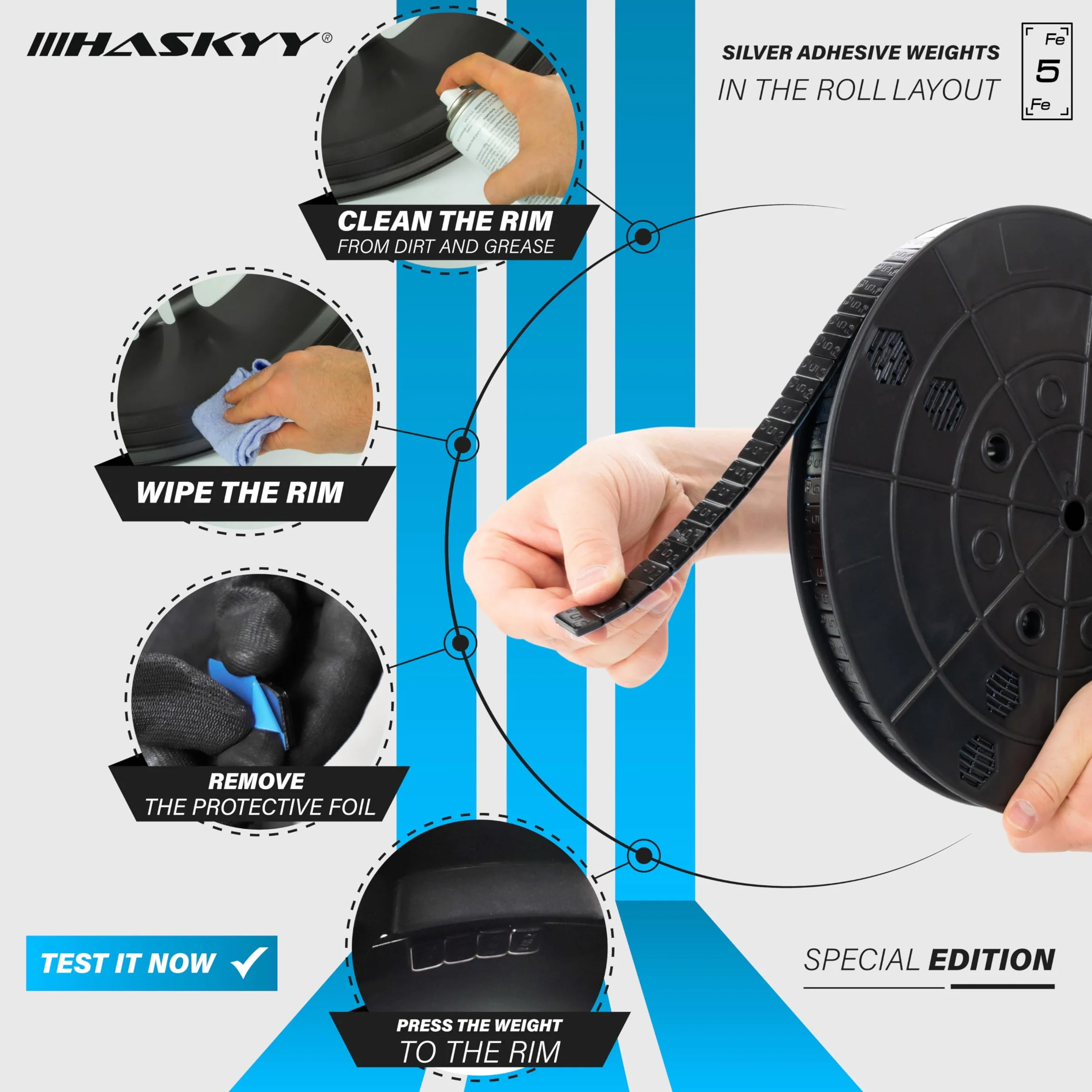 HASKYY 6KG Rotolo Pesi Nero Equilibratura Barretta 5g*1200 5g Pesi in Acciaio