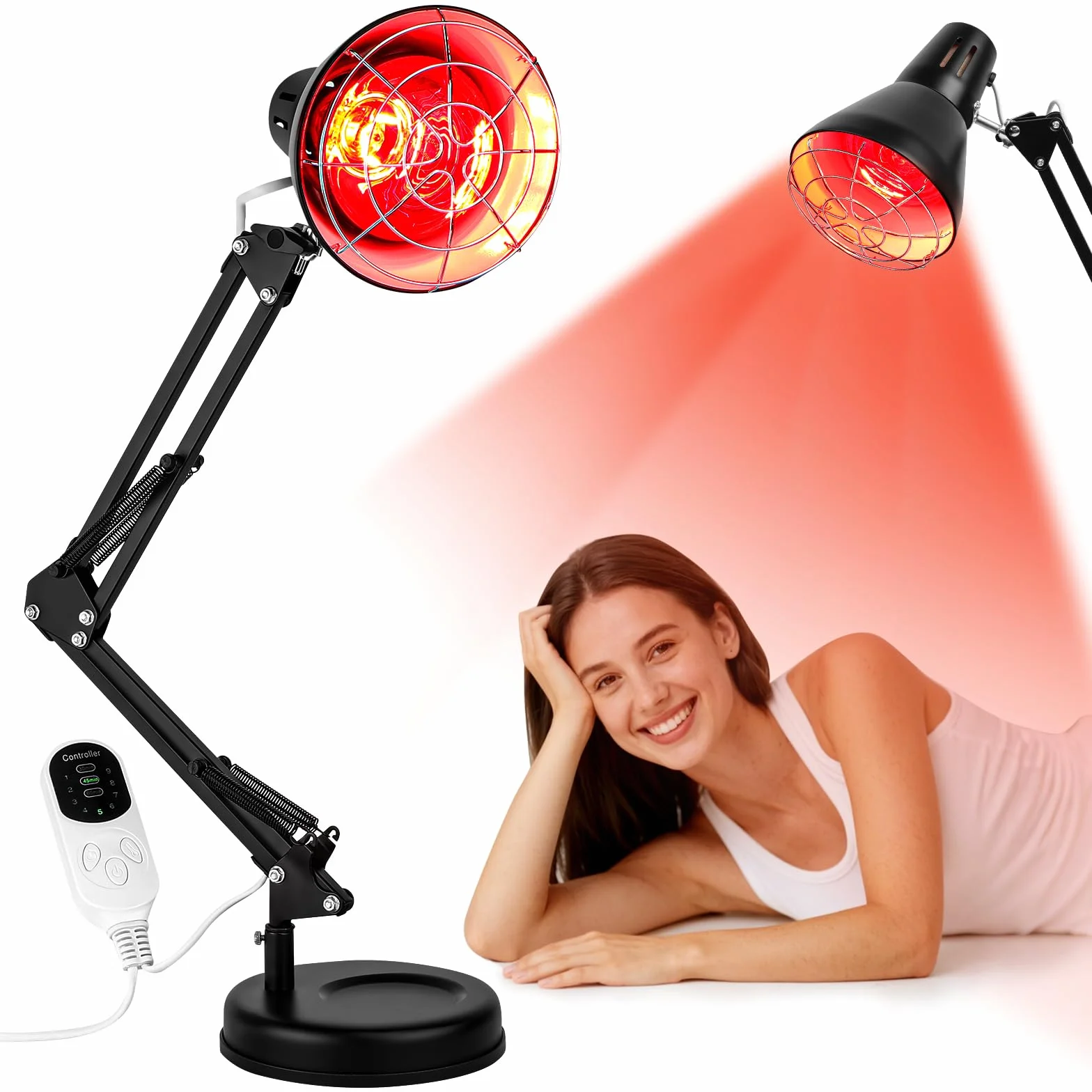 VOVIPO 150W Lampada di calore a infrarossi con timer e controllo temperatura, braccio regolabile