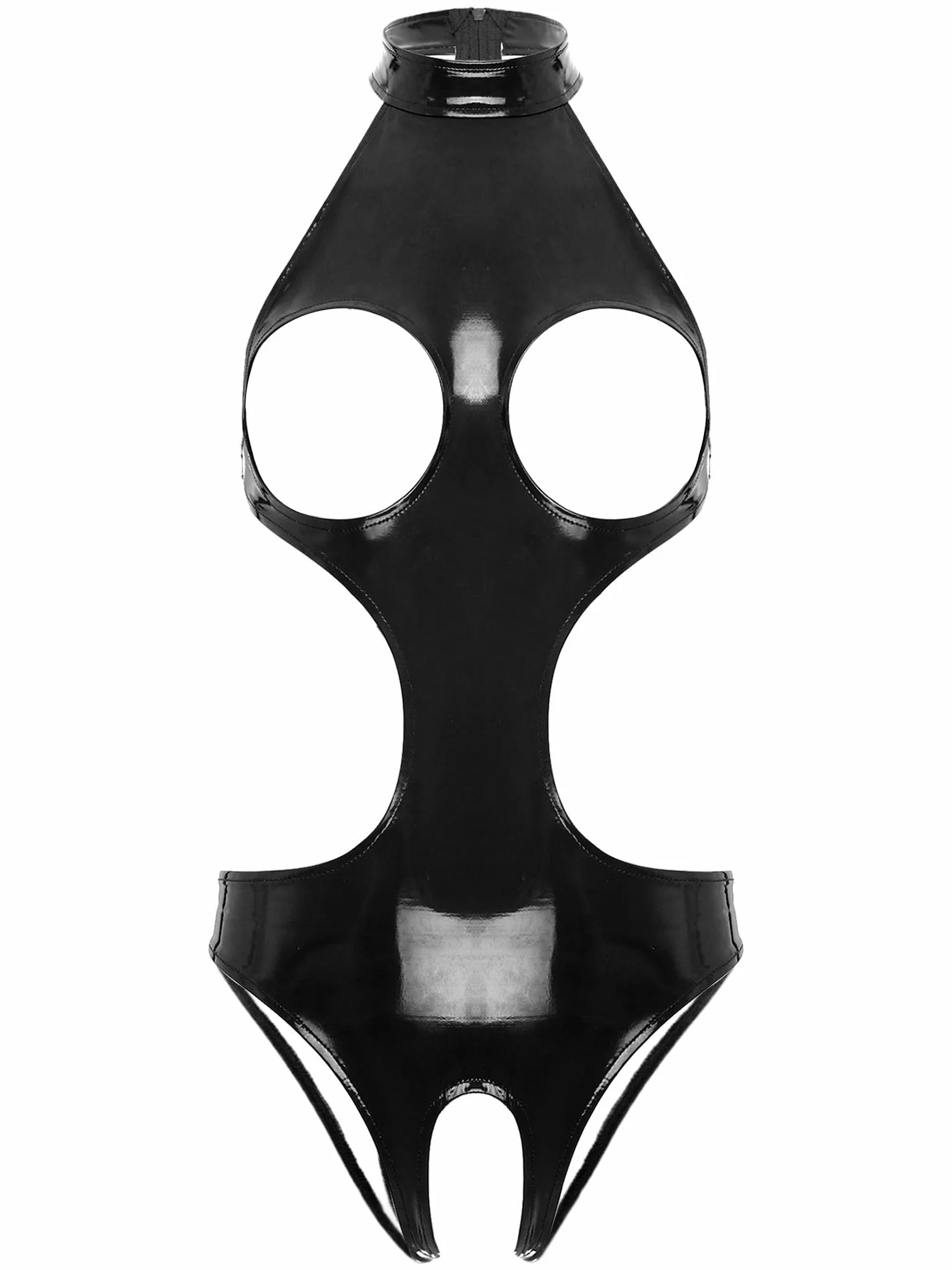 Donne Wetlook Body Senza Reggiseno Latex Catsuit Abito Ouvert Pelle Lucida Bodysuit Lingerie Nightclub