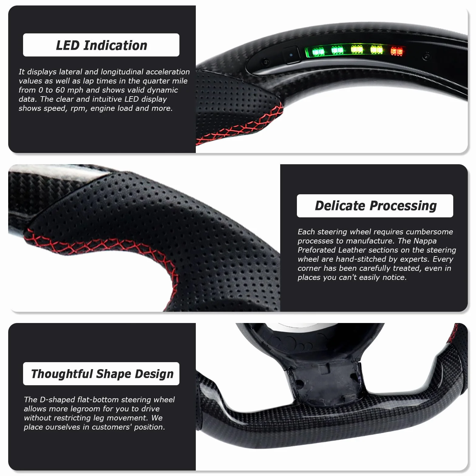 Volante in fibra di carbonio per Audi TT TTRS R8 2007-2015, fondo piatto, LED, pelle traforata