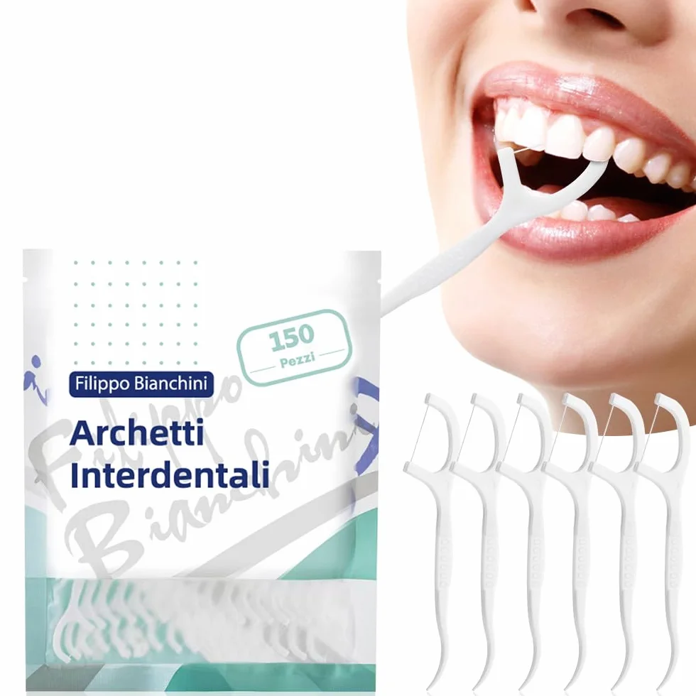 Filippo Bianchini 150 Pezzi Filo Interdentale Forcella Interdentale Bastoncini Portatili Cura Dentistica