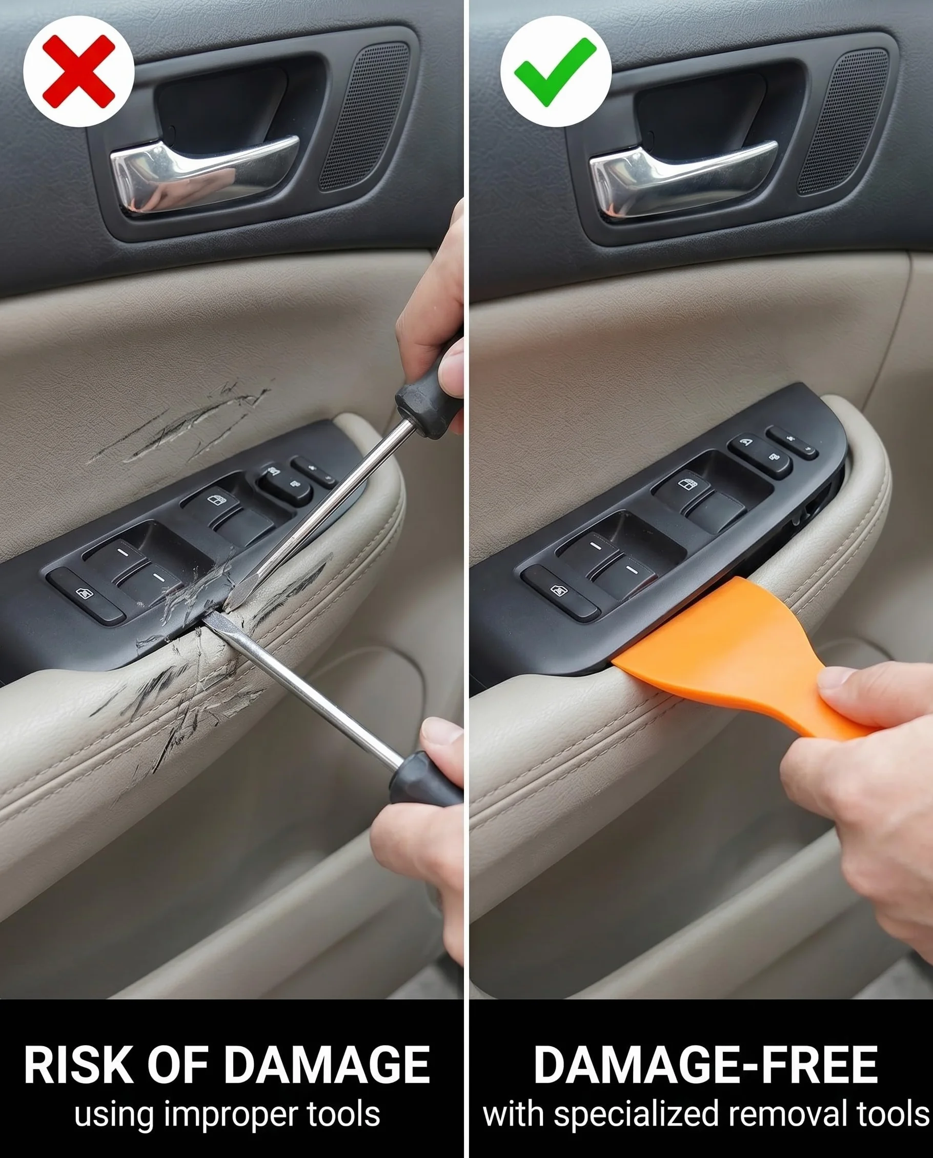 Kit Attrezzi Smontaggio Auto 6 Pezzi | Leve in Plastica Senza Graffi per Interni Auto, Pannelli Porta, Cruscotto, Radio e Rimozione Clip